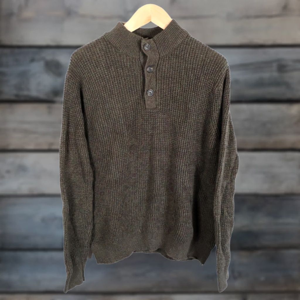 Croft & Barrow VINTAGE Croft & Barrow Henley Sweater Shirt XL Men Dark Green Heavyweight Knit Crew Neck Long Sleeve Wool-free Solid Pattern Retro Casual Size US XL / EU 56 / 4 - 1 Thumbnail