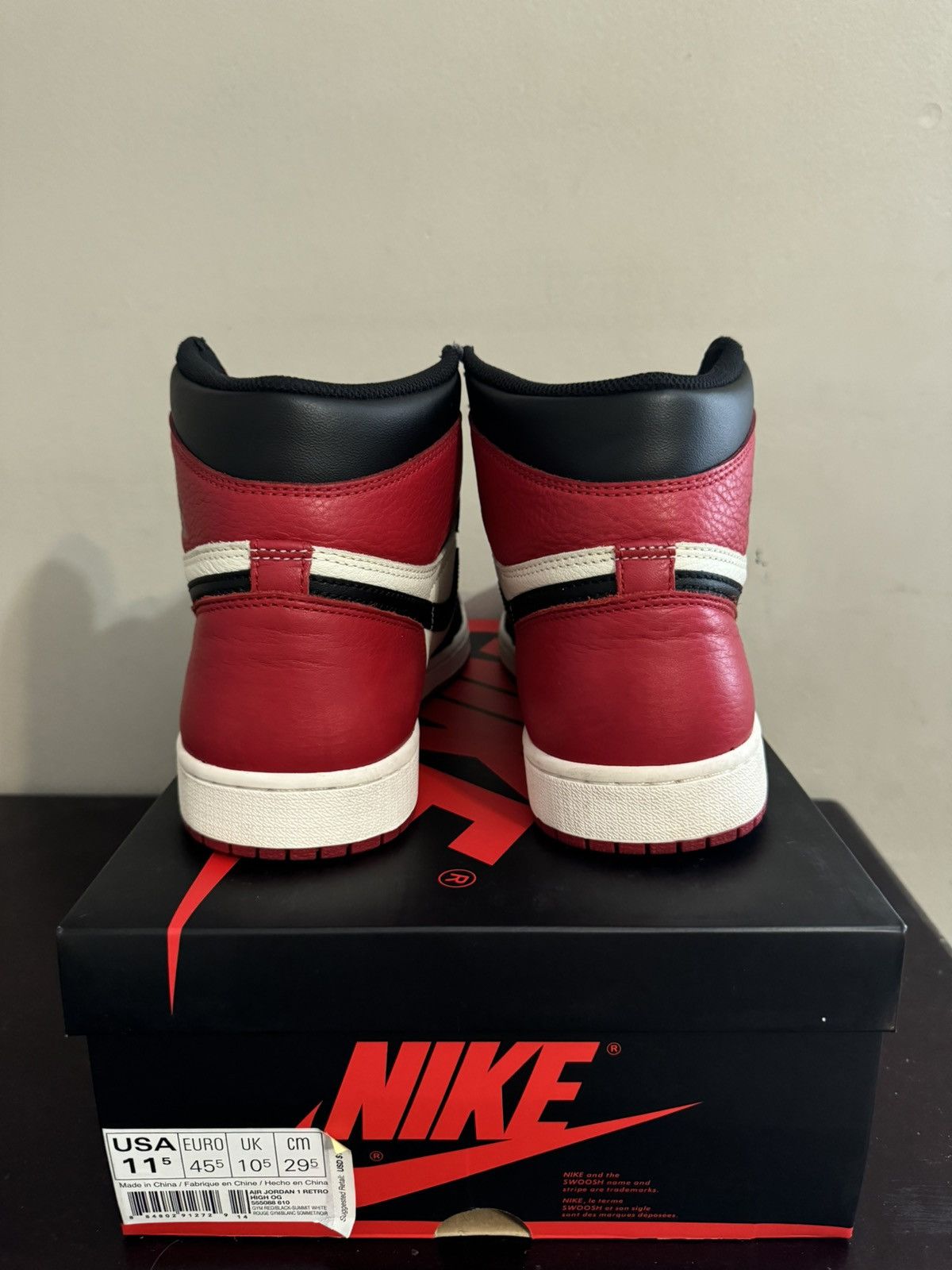 Jordan Brand × Nike Jordan 1 Bred toe Size 11.5 Size US 11.5 / EU 44-45 - 4 Thumbnail