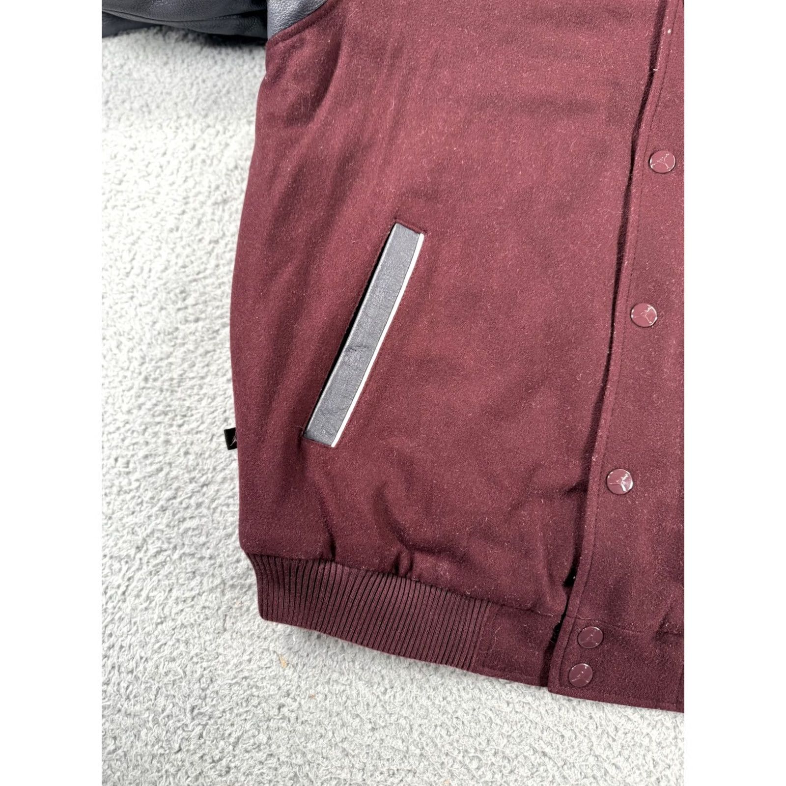Jordan Brand VINTAGE Jordan Flight Varsity Jacket Mens Large Burgundy Charcoal Jumpman Wool Leather Size US L / EU 52-54 / 3 - 6 Thumbnail