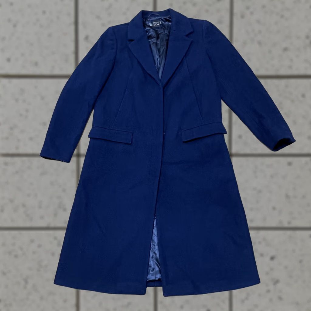 Vintage Stone Row Wool Trench Coat Women L Blue Long Overcoat Heavyweight Duster City Bohemian 90s Mens? Size L / US 10 / IT 46 - 1 Thumbnail