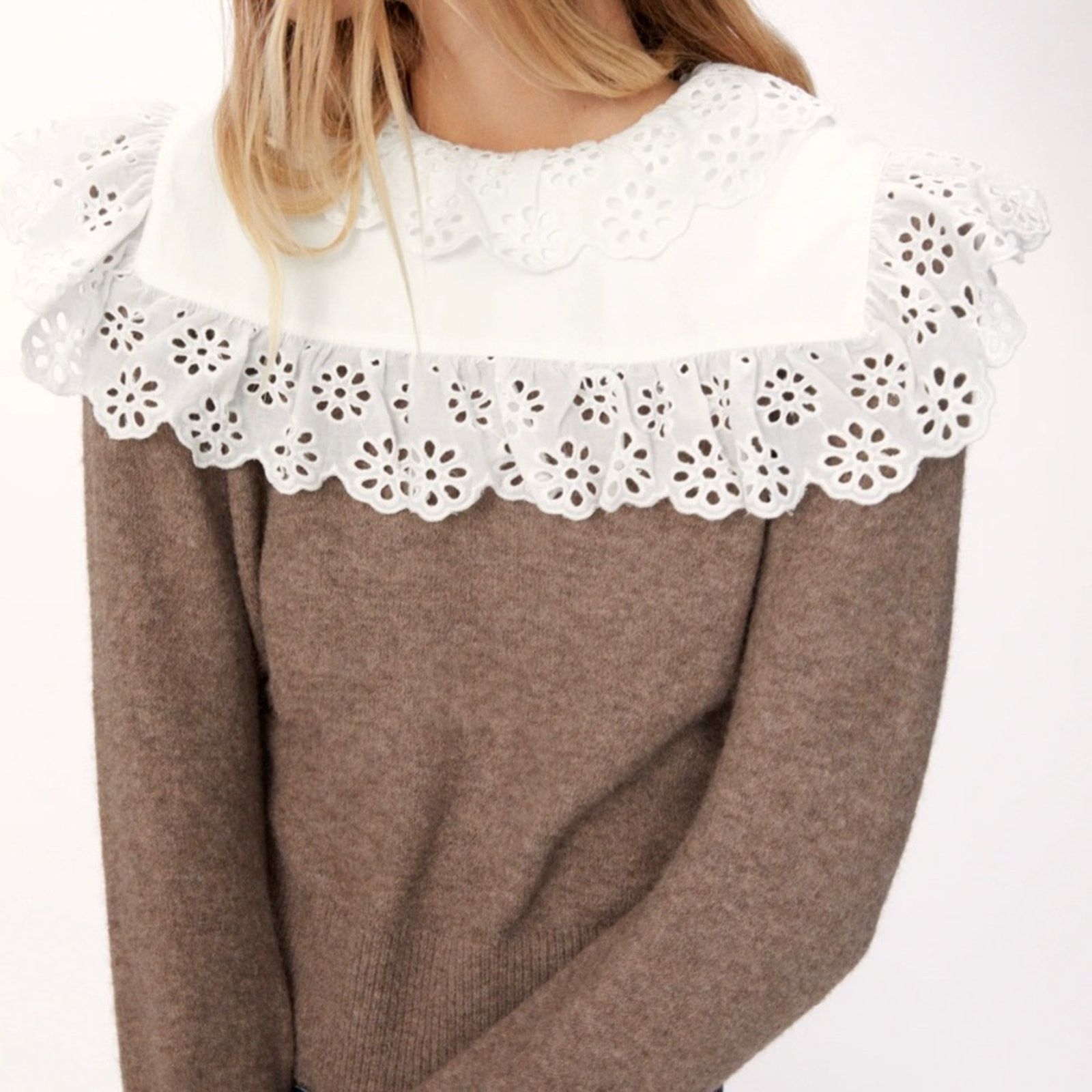 Zara Zara wool blend brown sweater with contrasting collar Small Size S / US 4 / IT 40 - 2 Thumbnail