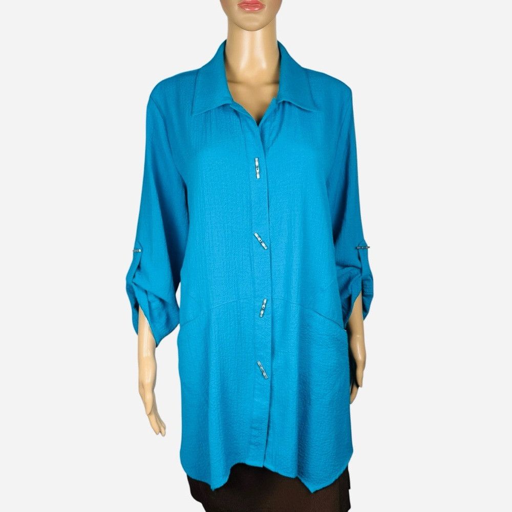 Soft Surroundings Soft Surroundings Teal Button Down Tunic Size L Size L / US 10 / IT 46 - 1 Thumbnail