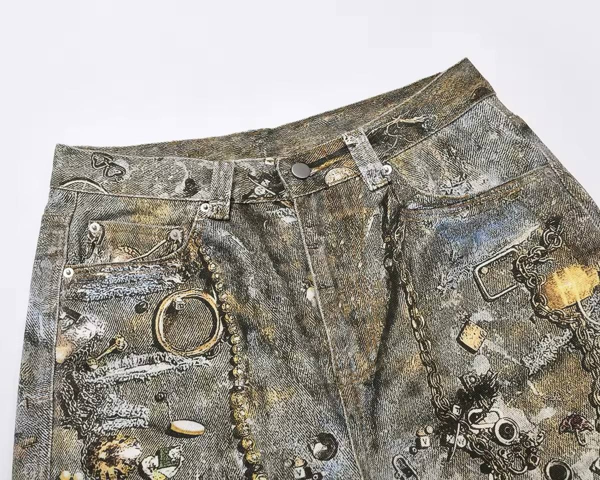 Japanese Brand × Vintage baggy vintage chain print jeans Size US 34 / EU 50 - 3 Thumbnail