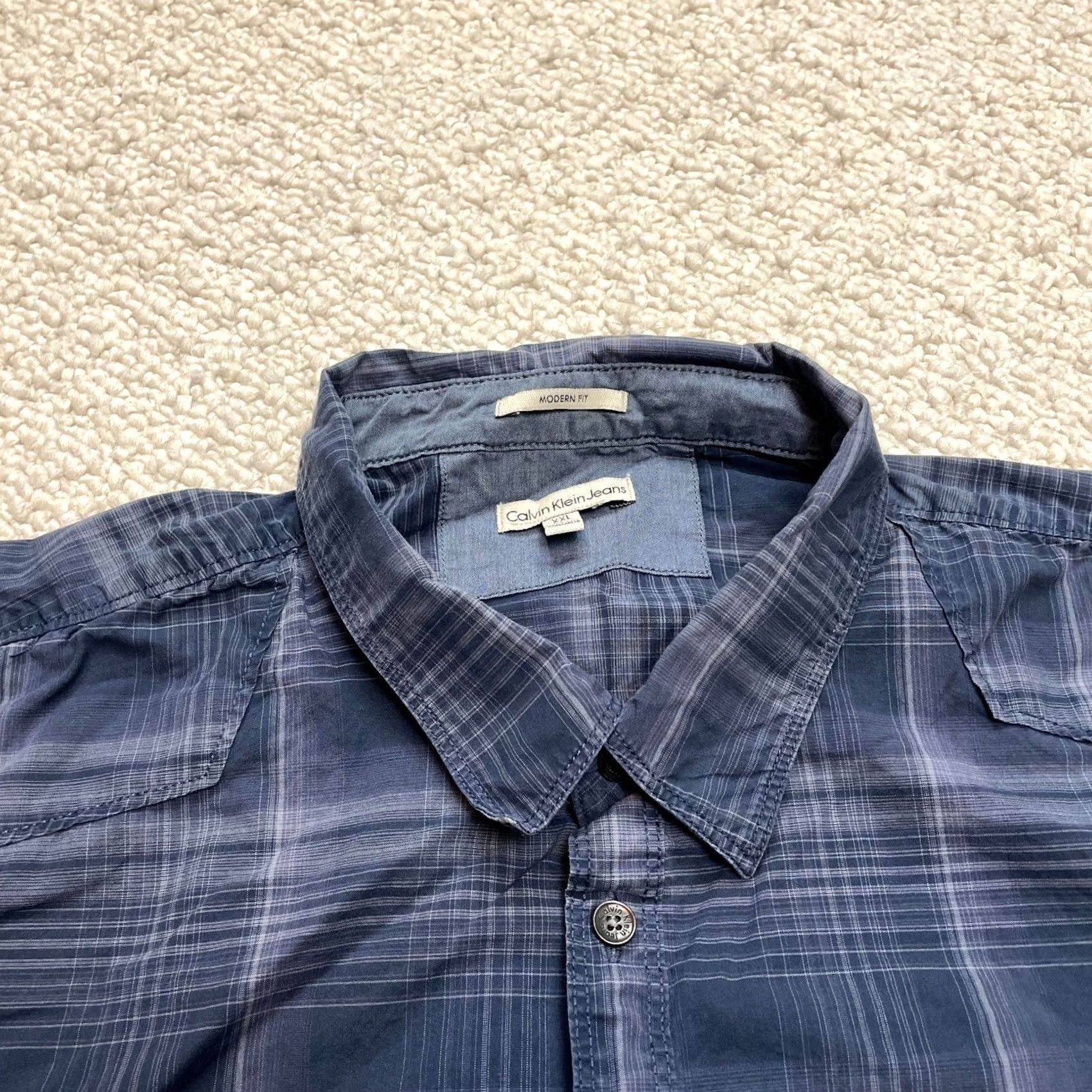 Vintage Calvin Klein Jeans Shirt Mens 2XL Blue Plaid Long Sleeve Button-Up Collared Cotton Modern Fit Shirt Size US XXL / EU 58 / 5 - 3 Thumbnail