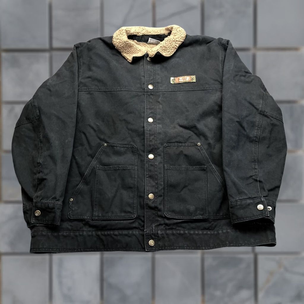 Vintage Columbia Jacket Mens 2XL Black Canvas Sherpa Collar Snap Lined Workwear Parka Size US XXL / EU 58 / 5 - 1 Thumbnail