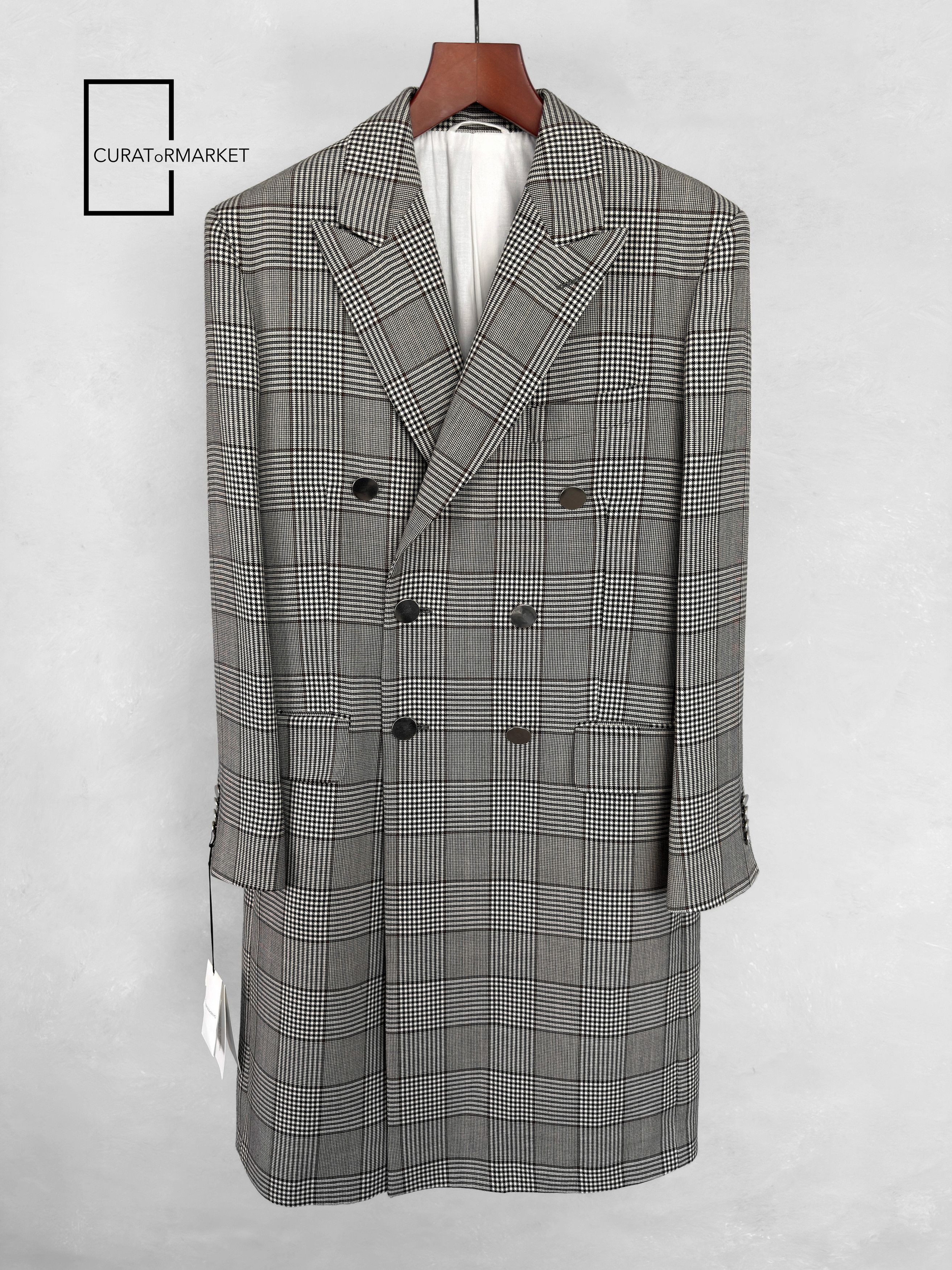 Calvin Klein 205W39NYC EU48 Iconic Raf Houndstooth Check Stripe Long Wool Coat FW18 Size US M / EU 48-50 / 2 - 1 Thumbnail