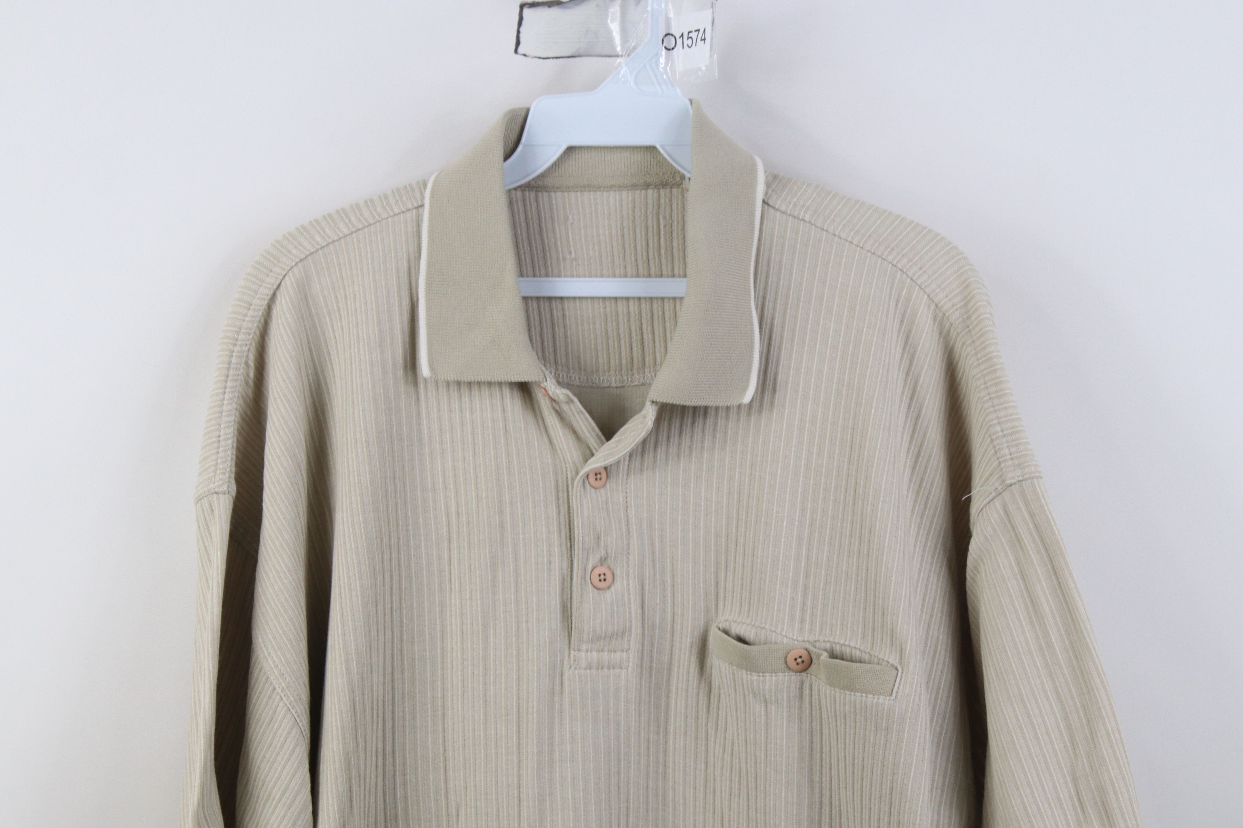 Vintage Vintage 90s Streetwear Ribbed Knit Pullover Polo Shirt Beige Size US L / EU 52-54 / 3 - 2 Thumbnail