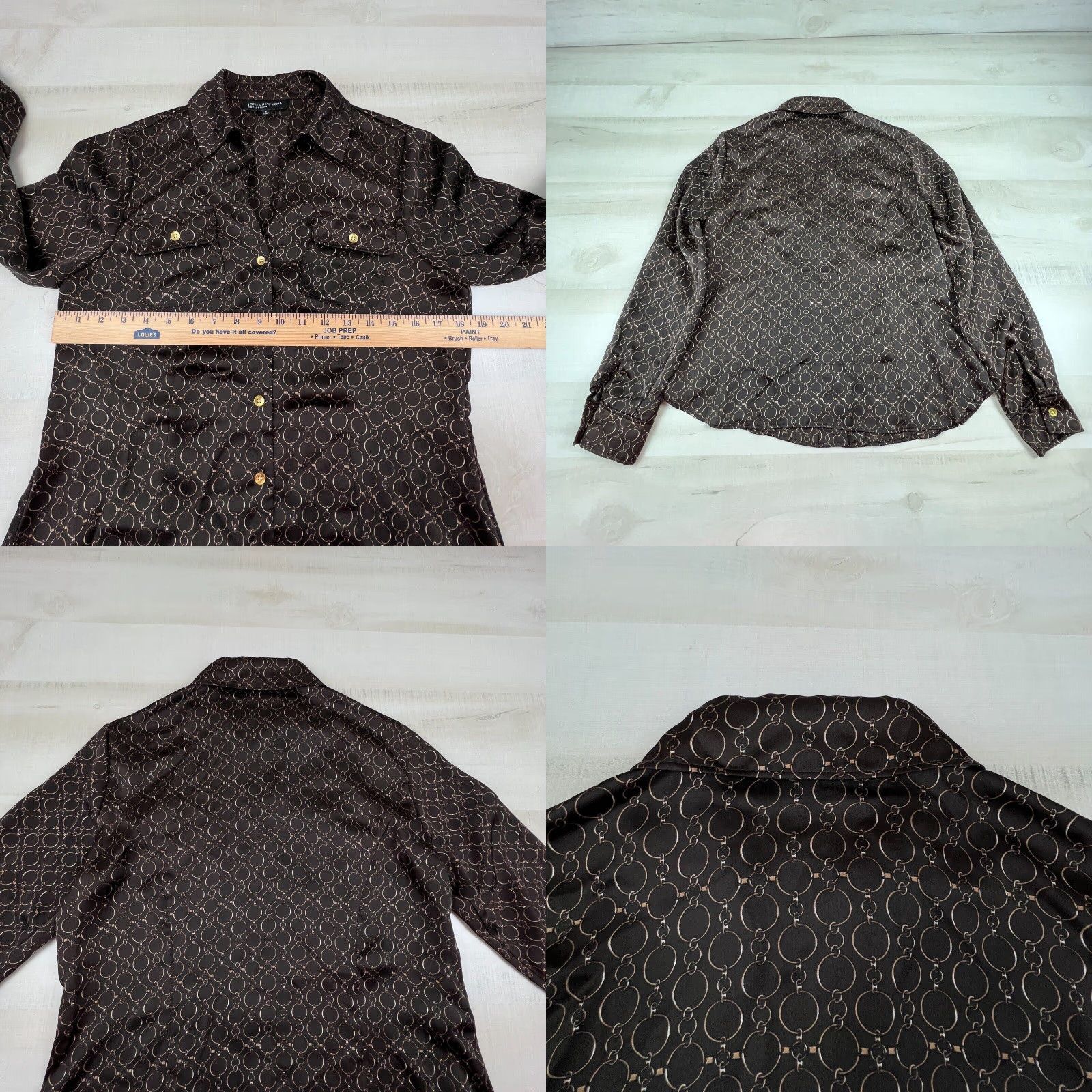 Jones New York Jones New York Womens Satin Top 6 Extra Large XL Brown Gold Chains Button Up Size M / US 6-8 / IT 42-44 - 8 Thumbnail