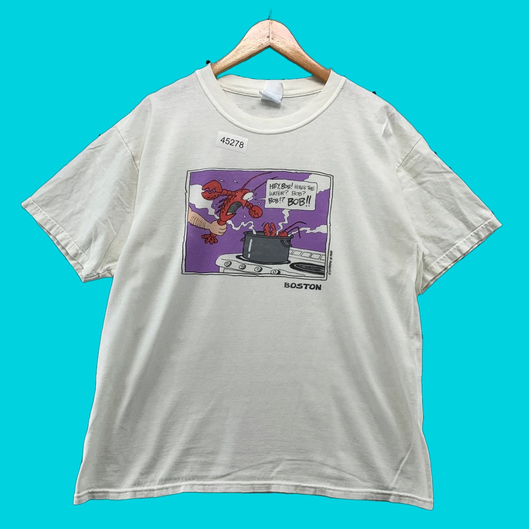 Gildan VINTAGE Lobster Funny Shirt Mens L White Gildan T-Shirt Short Sleeve Crew Neck Cotton Graphic Print Summer Funny 90s? Size US L / EU 52-54 / 3 - 1 Thumbnail