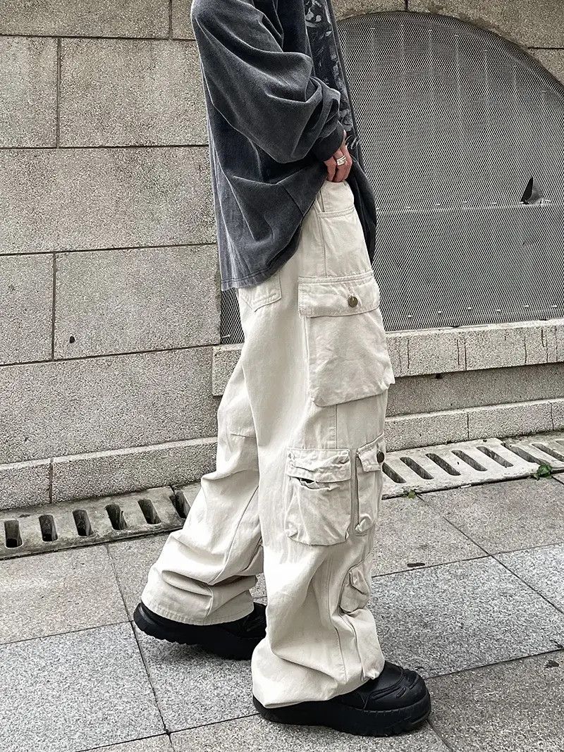 Japanese Brand Baggy White Cargo Pants Size US 30 / EU 46 - 4 Thumbnail