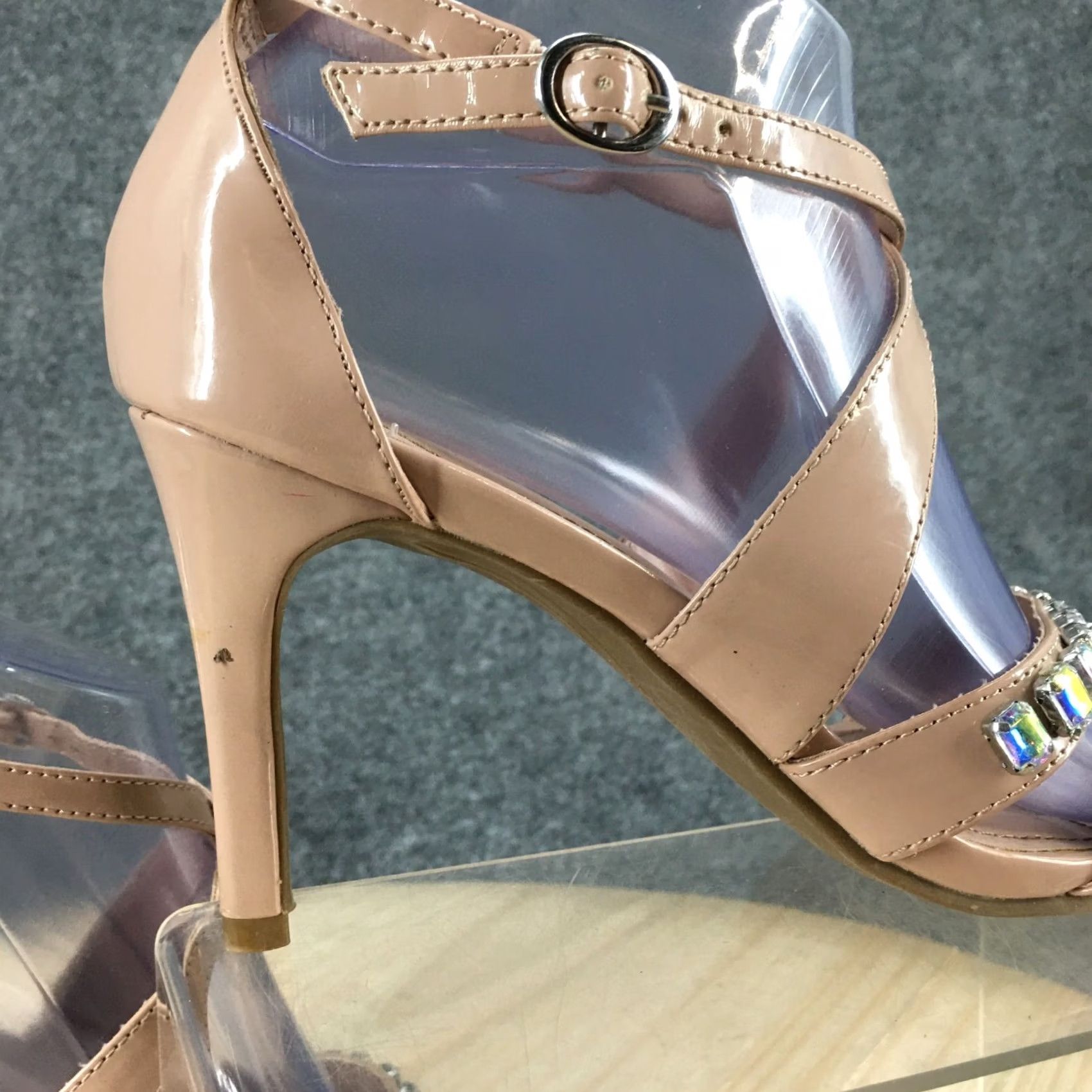 Kenneth Cole KENNETH COLE REACTION Heels Womens 8 M Pin Party Studded Ankle Strappy Beige - High Heel Stiletto Party Casual Shoes Size US 8 / IT 38 - 5 Thumbnail