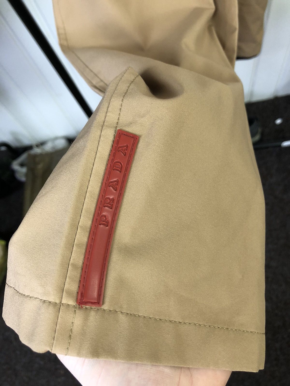 image of Prada Sport Linea Rossa Chinos With Red Tab in Light Brown, Men's (Size 34)