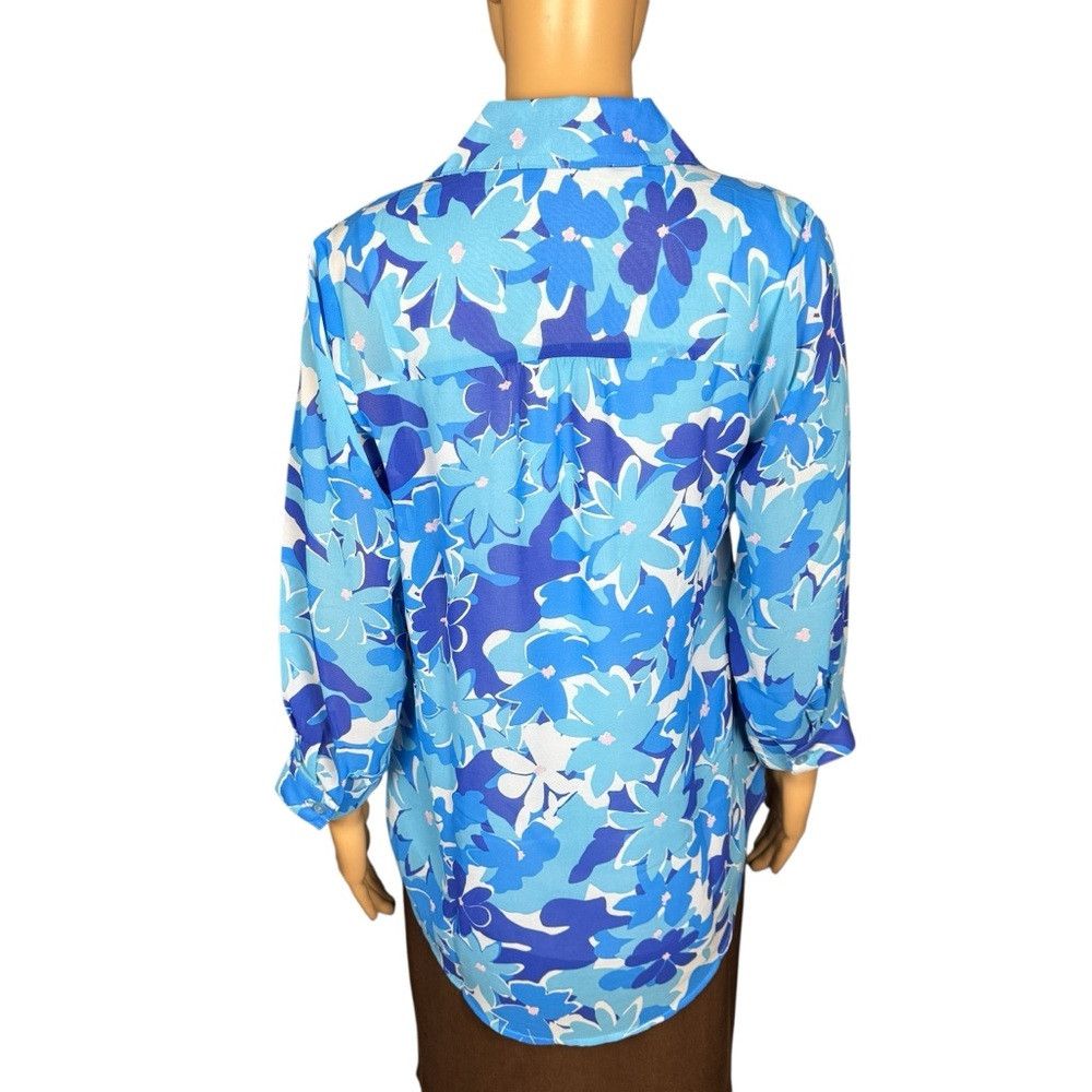 Other New Belle by Kim Gravel Floral Printed V-Neck Blue Blouse S Size XXS / US 00 / IT 34 - 4 Thumbnail