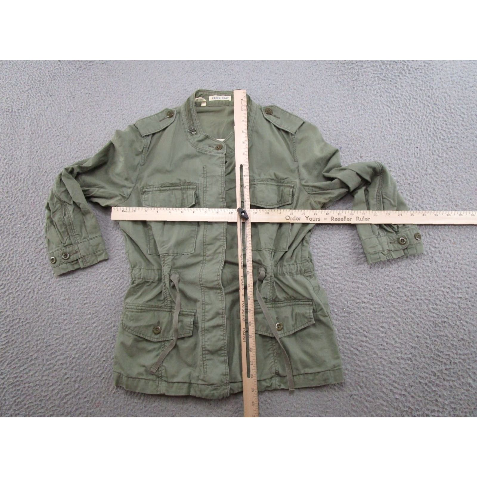Vintage Paper Boat Jacket Women's M Green Button Tie Waist Pockets Mock Zip Collar Military Size M / US 6-8 / IT 42-44 - 3 Thumbnail