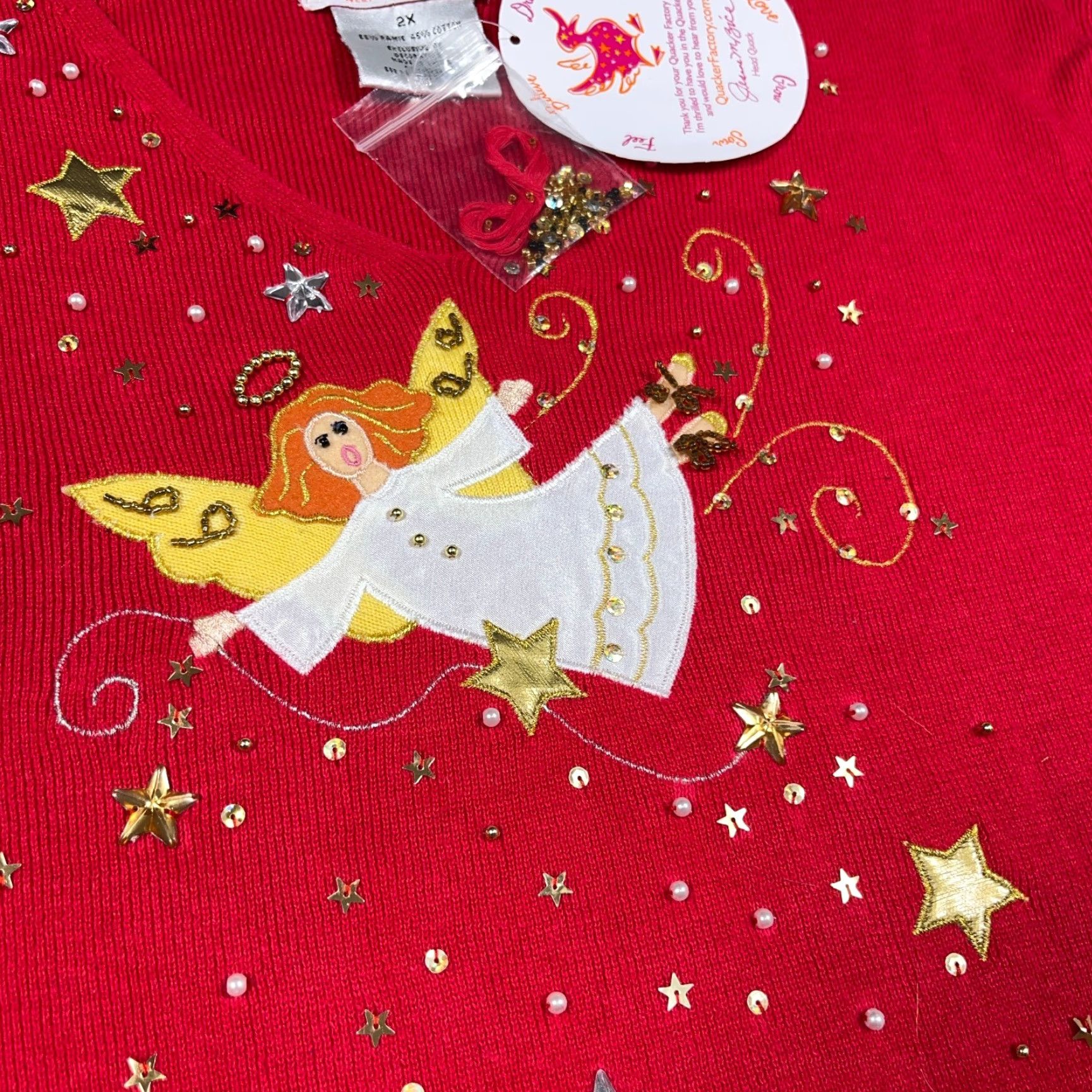 Quacker Factory Vintage Quacker Factory Sweater Women 2X Red Christmas Angels V Neck VTG Y2K Size XXL / US 16-18 / IT 52-54 - 4 Thumbnail