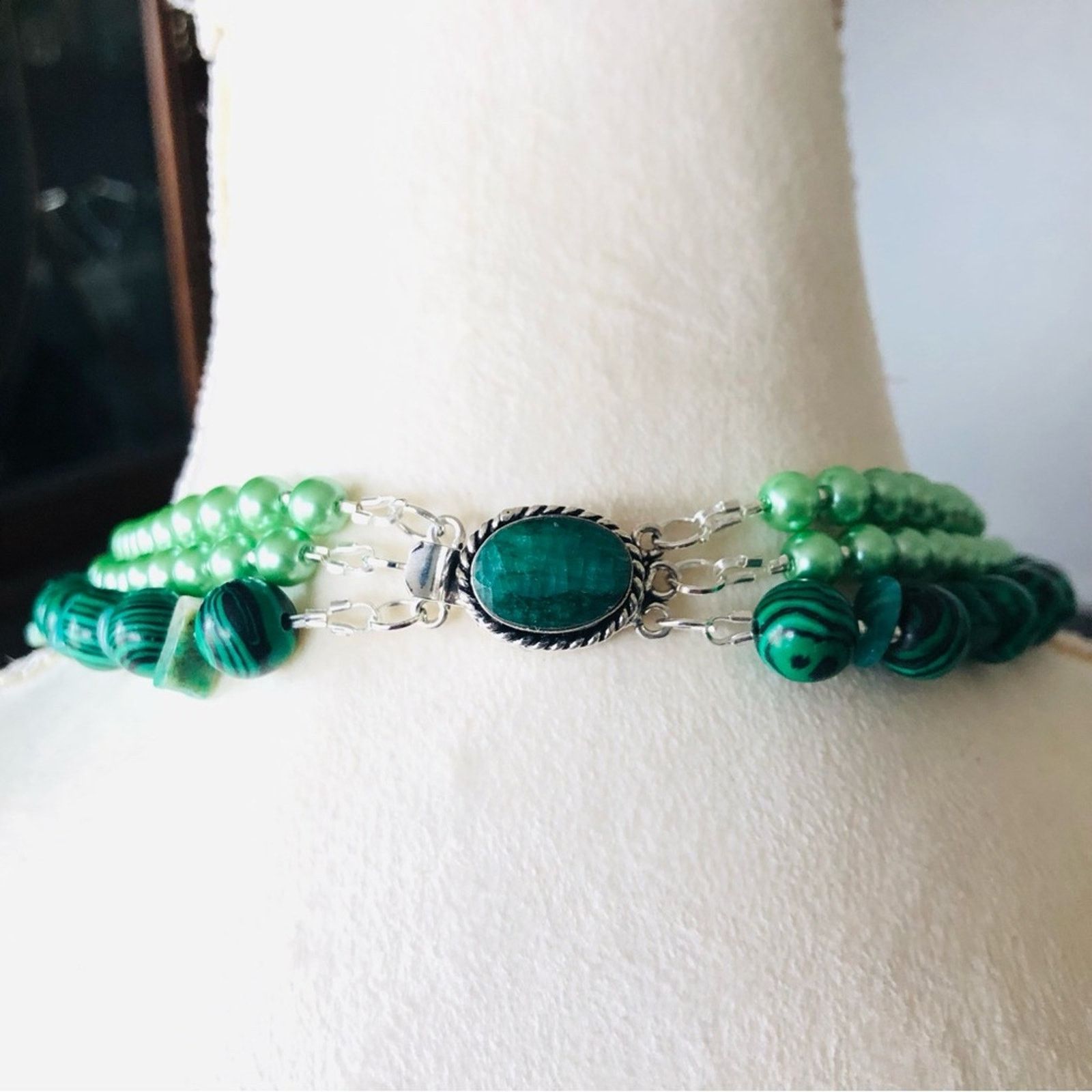 Handmade Handcrafted malachite Czech glass genuine emerald necklace Size ONE SIZE - 8 Thumbnail