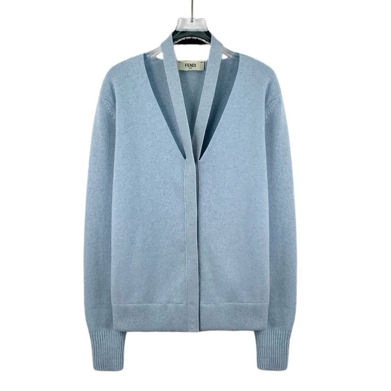 Fendi FENDI Light blue cashmere V-neck halter long-sleeve knit s Size XXS / US 00 / IT 34 - 1 Thumbnail