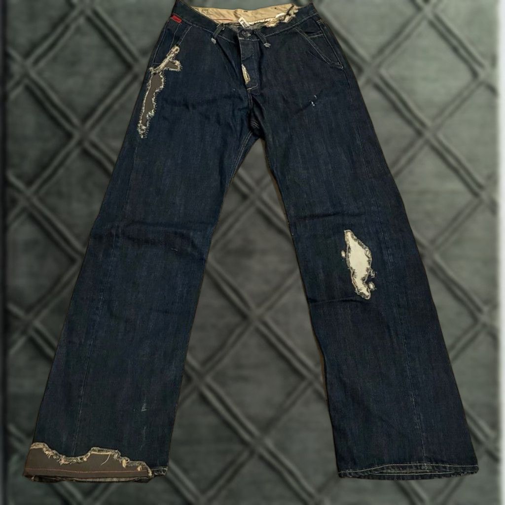 Vintage Rogan Distressed Dark Wash Funnel Button Fly Embroidered Jeans 33 Men Size 33 Regular Straight Blue NWT (New without tags) Size US 33 - 1 Thumbnail