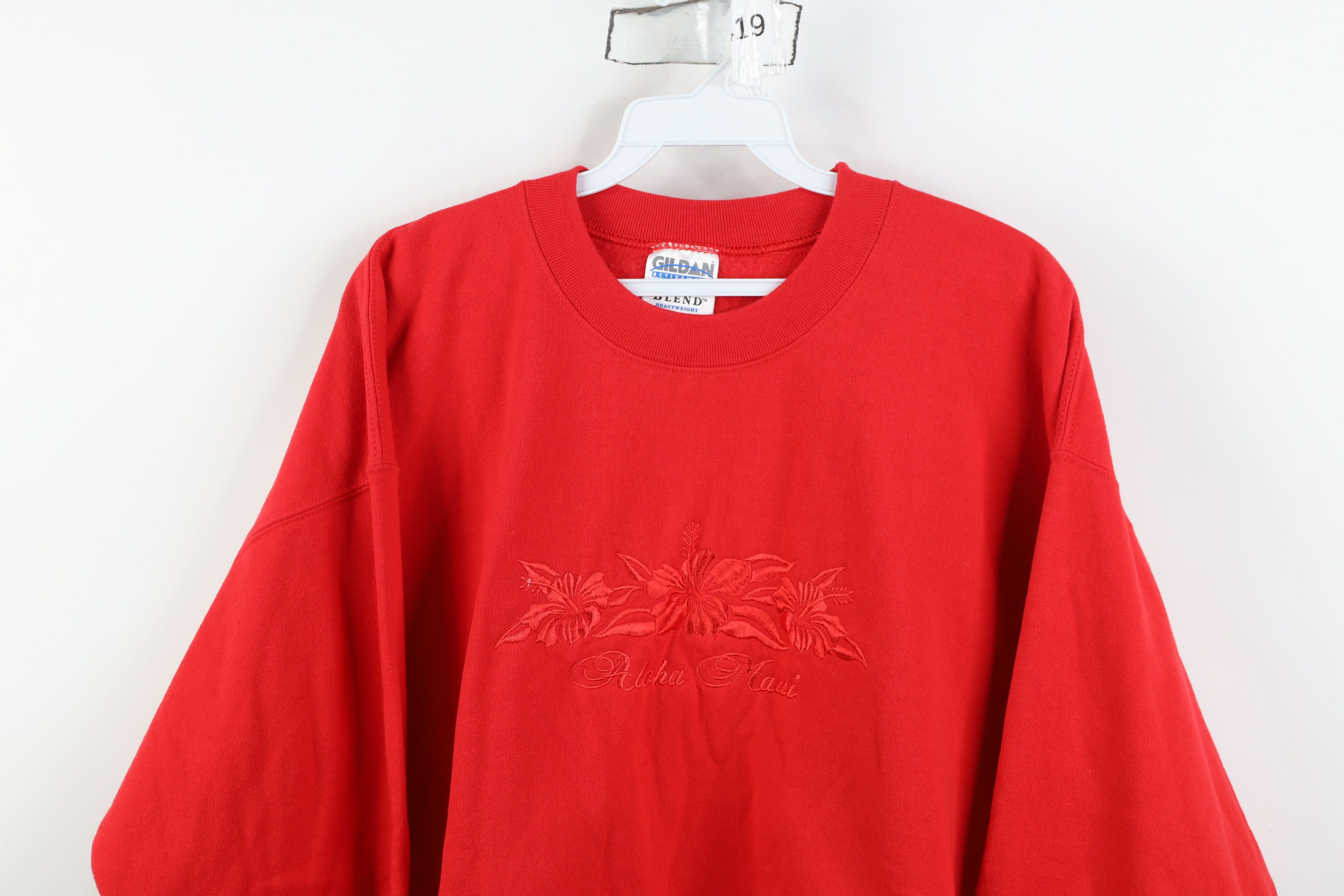 Vintage Vintage 90s Streetwear Maui Hawaii Flower Sweatshirt Red Size L / US 10 / IT 46 - 2 Thumbnail