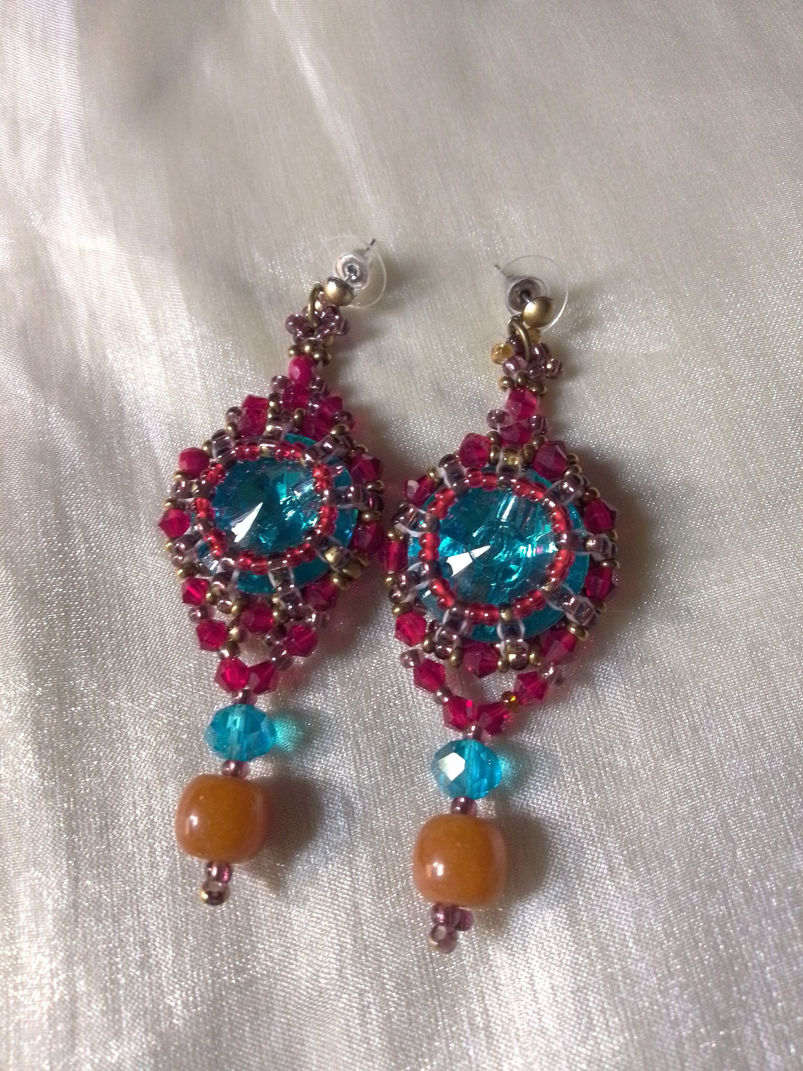 Handmade Earrings dangle Naturale carnelian stone + blue zircons Size ONE SIZE - 6 Thumbnail