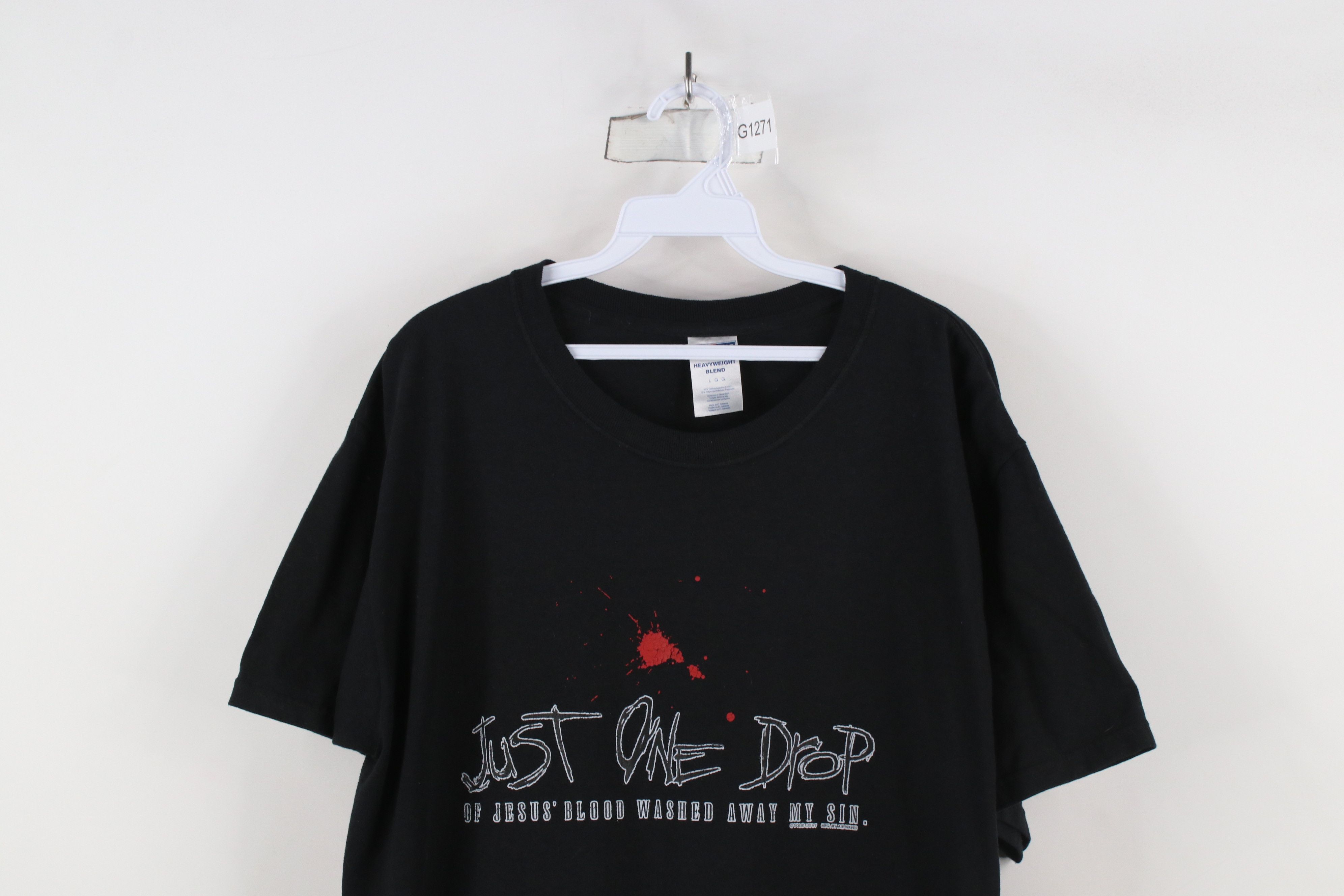 Vintage Vintage 90s Y2K Just One Drop Jesus Blood Sin T-Shirt Black Size US L / EU 52-54 / 3 - 2 Thumbnail