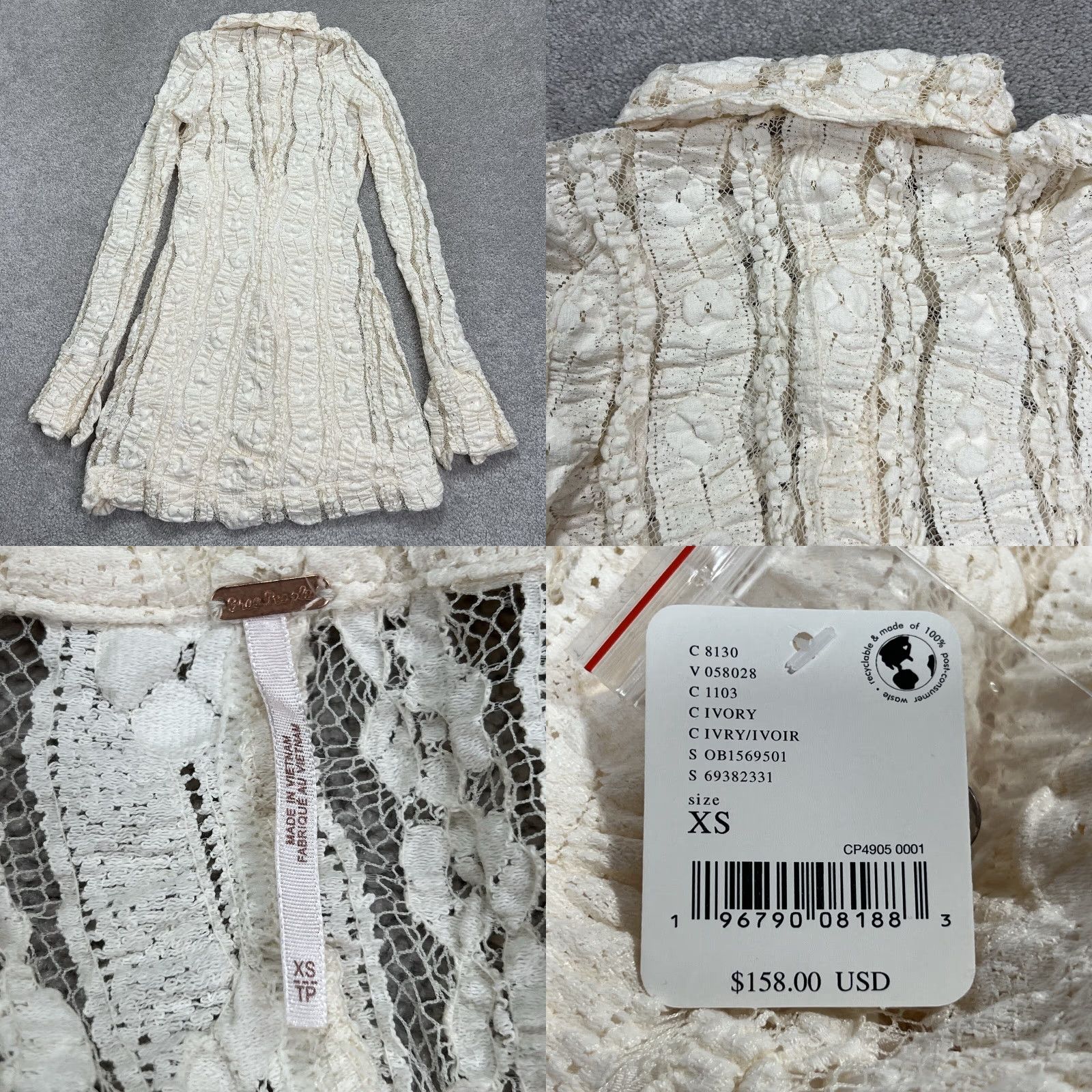Free People VINTAGE? No — Free People Shayla Lace Mini Dress XS Long Sleeve Button Down Ivory NWT Shirt Dress Women XS Bohemian Dress Lace Send? Size XS / US 0-2 / IT 36-38 - 8 Thumbnail