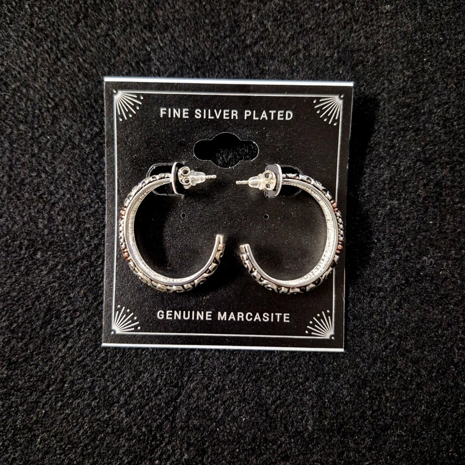Other Fine Silver Plated Marcasite Hoop Earrings Size ONE SIZE - 1 Thumbnail