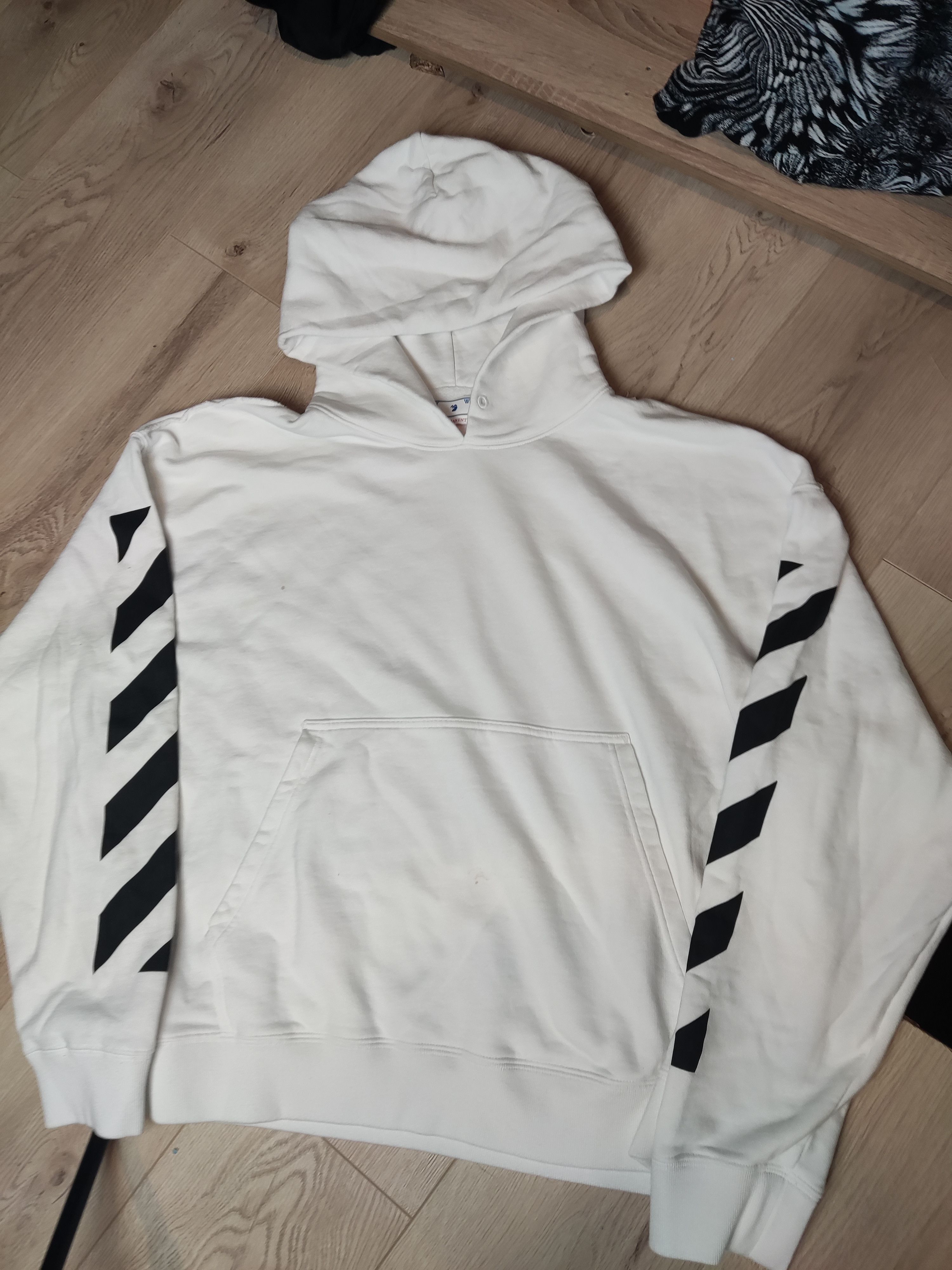 image of Off White Helvetica Oversized Hoodie Diag Arrow Print Stripe, Men's (Size 2XL)