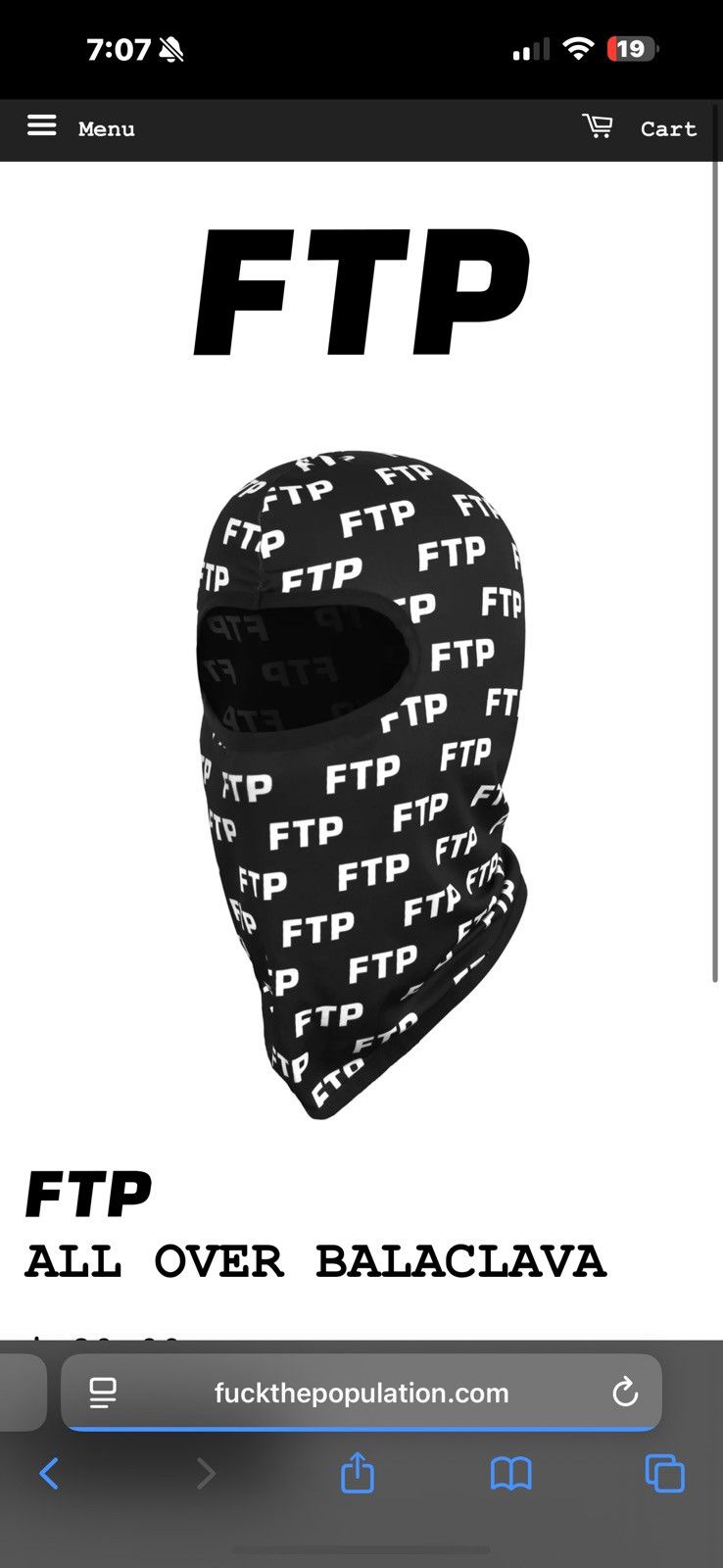 Fuck The Population FTP ALL OVER BALACLAVA Size ONE SIZE - 2 Thumbnail