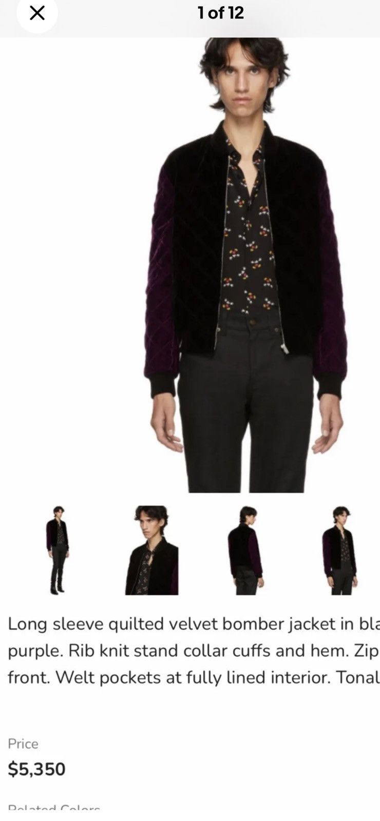 Saint Laurent Paris Saint Laurent quilted velvet jacket. 54/44. $5390 Size US L / EU 52-54 / 3 - 1 Thumbnail