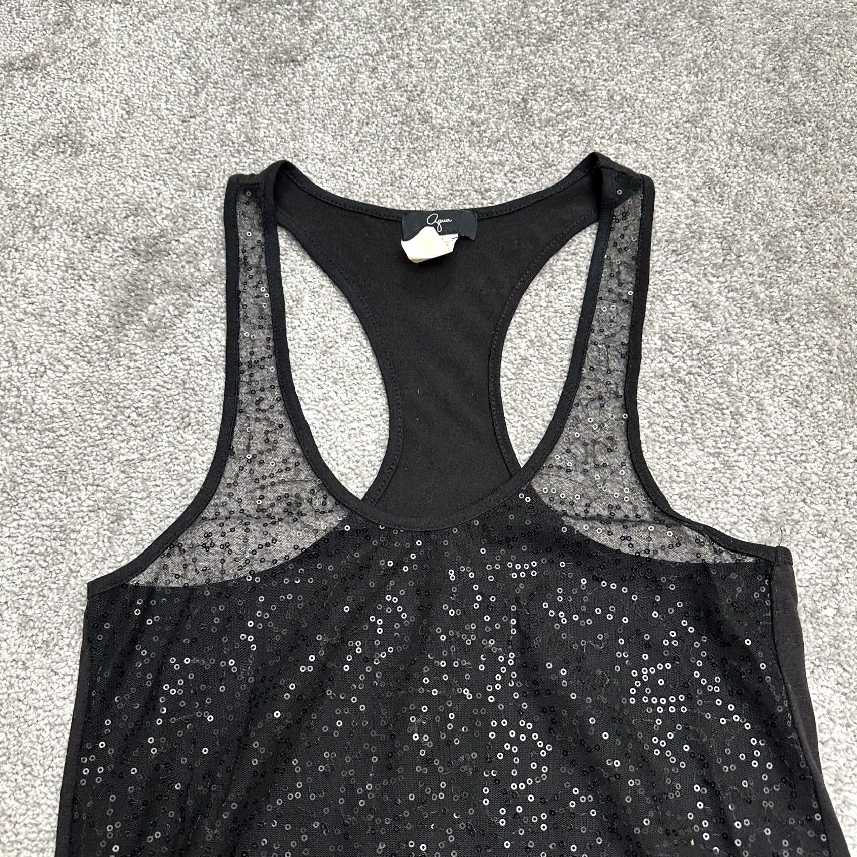 AQUA Aqua Black Sequin Sheer Tank Top Womens Small Racerback Casual Size S / US 4 / IT 40 - 3 Thumbnail