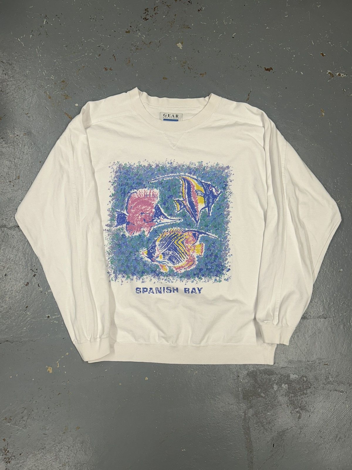 Vintage Crazy Vintage 90s White Spanish Bay Fish Pullover Crewneck Size US L / EU 52-54 / 3 - 1 Thumbnail