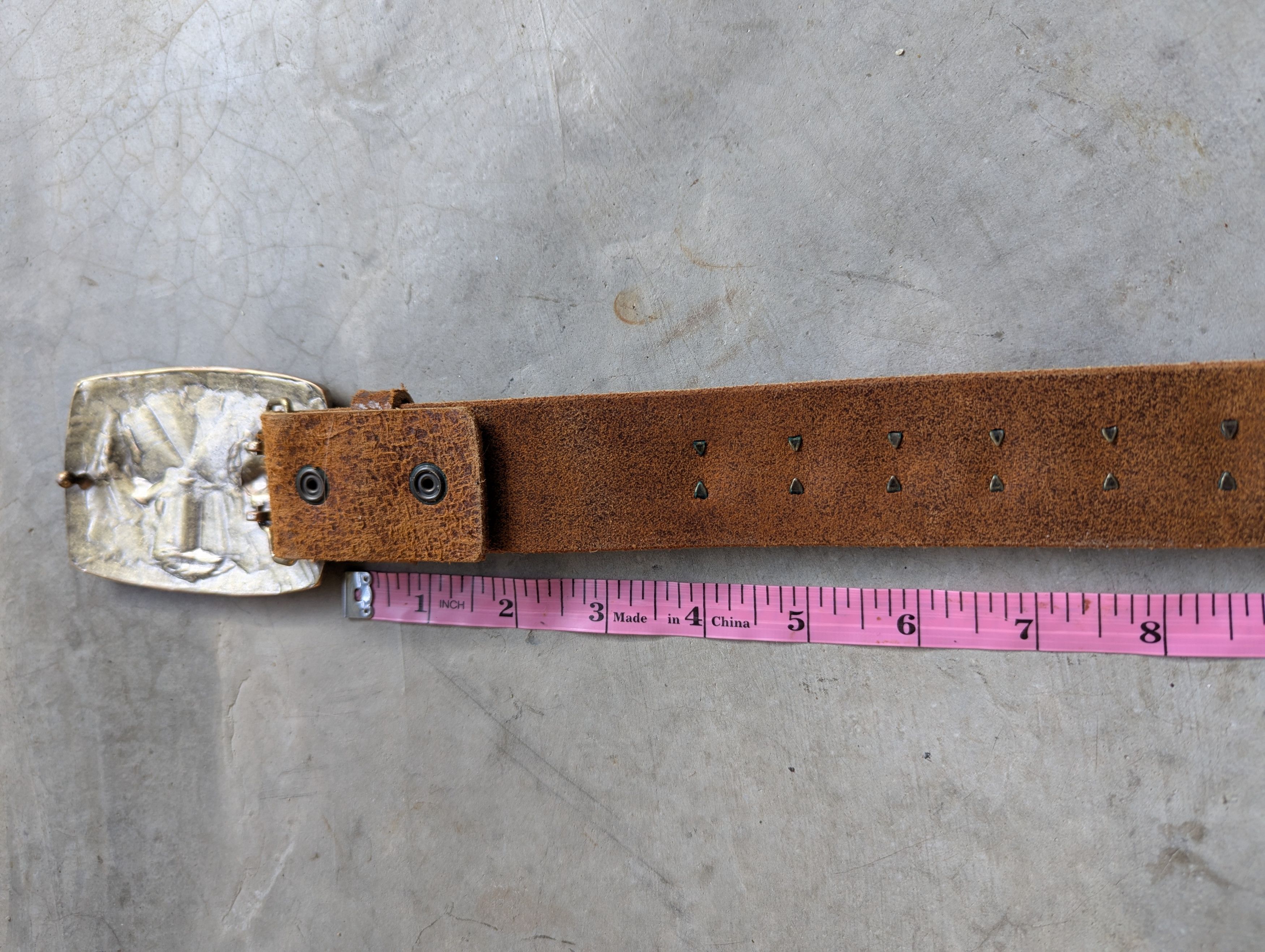 Leather Cook Jeans Studded Leather Belt Metal Buckle Fleur de lis Size 36 - 12 Thumbnail