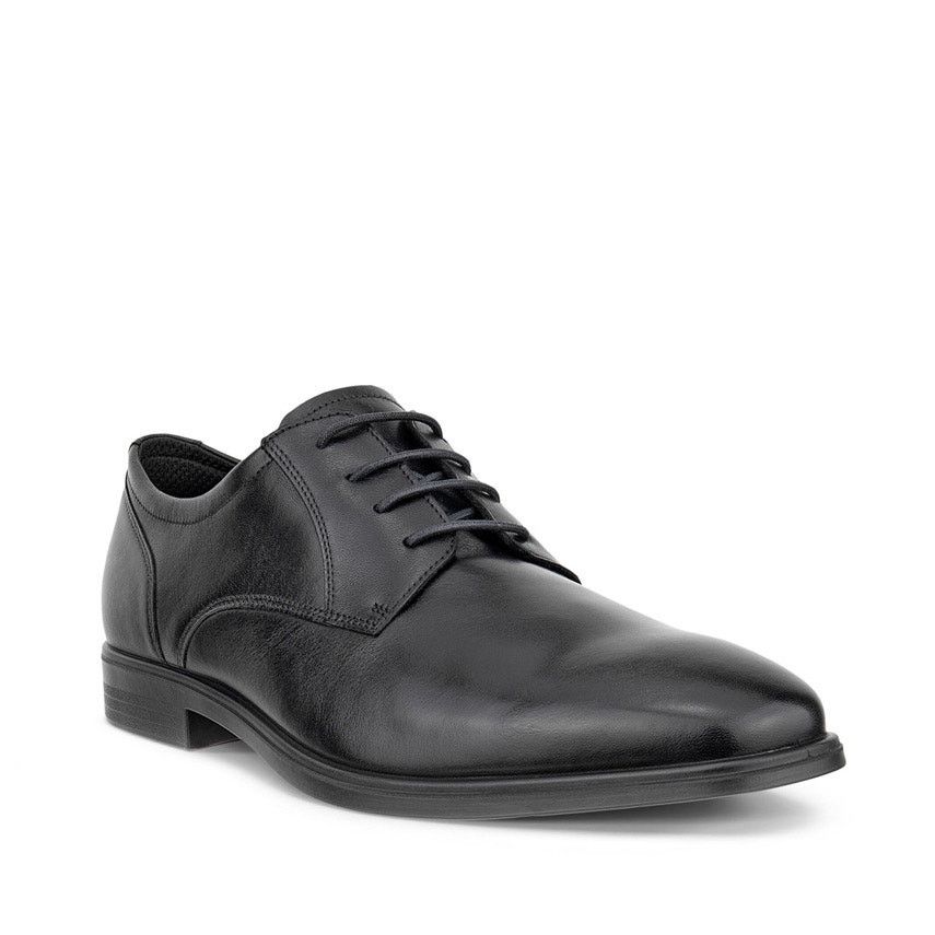 ECCO MEN'S 45 QUEENSTOWN GENUINE LEATHER BLACK DERBY SHOES