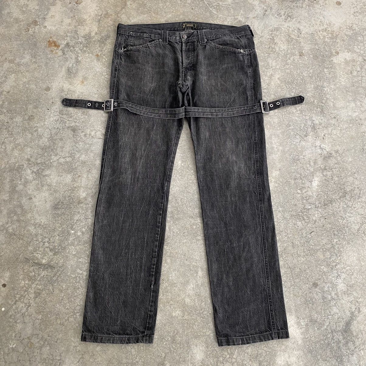 Versace 2004 Archive Versace Sanded Black Bondage Denim Jeans Size US 38 / EU 54 - 8 Thumbnail