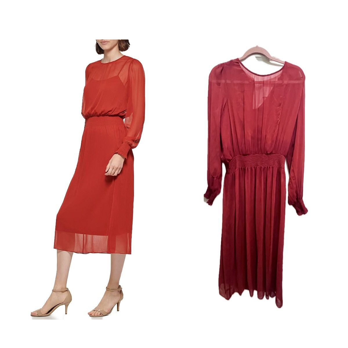 Tommy Hilfiger Tommy Hilfiger Women's Sintched Waist Midi Dress Scarlet MED Size M / US 6-8 / IT 42-44 - 5 Thumbnail