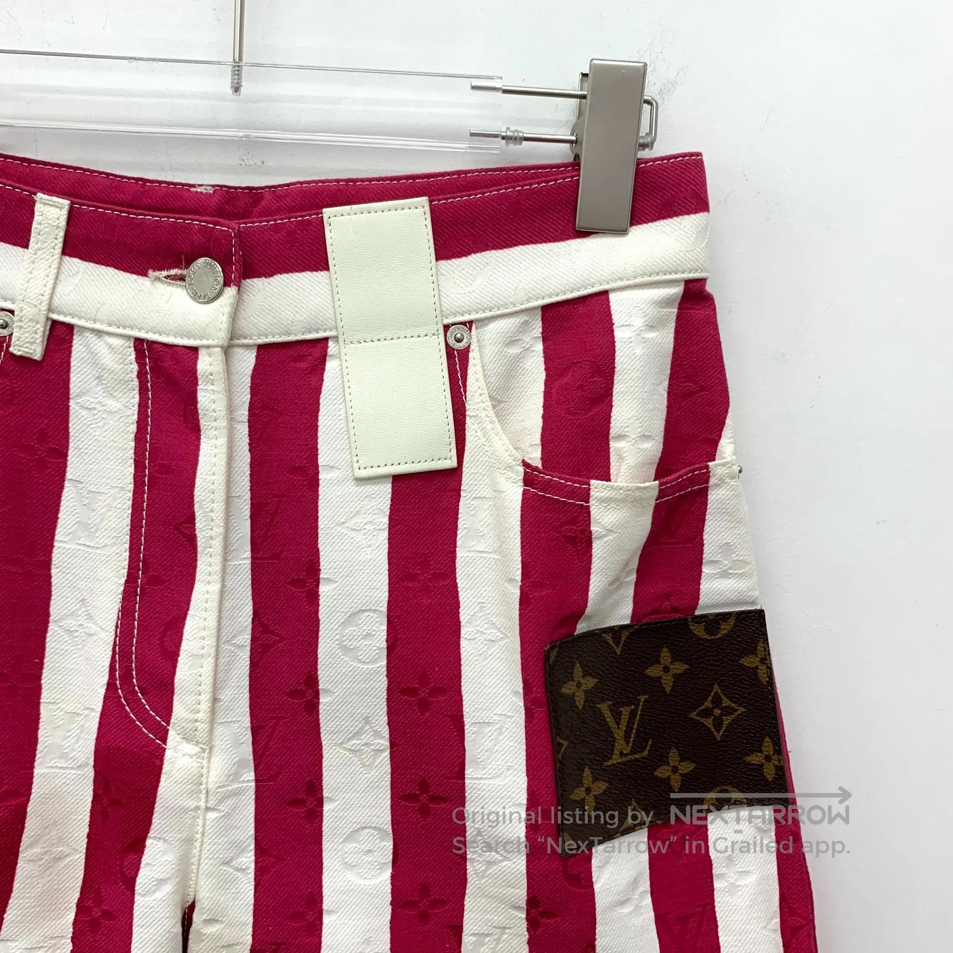Louis Vuitton Louis Vuitton Red Striped Logo Imprinted Elastic Waist Cas Size 35" - 3 Thumbnail