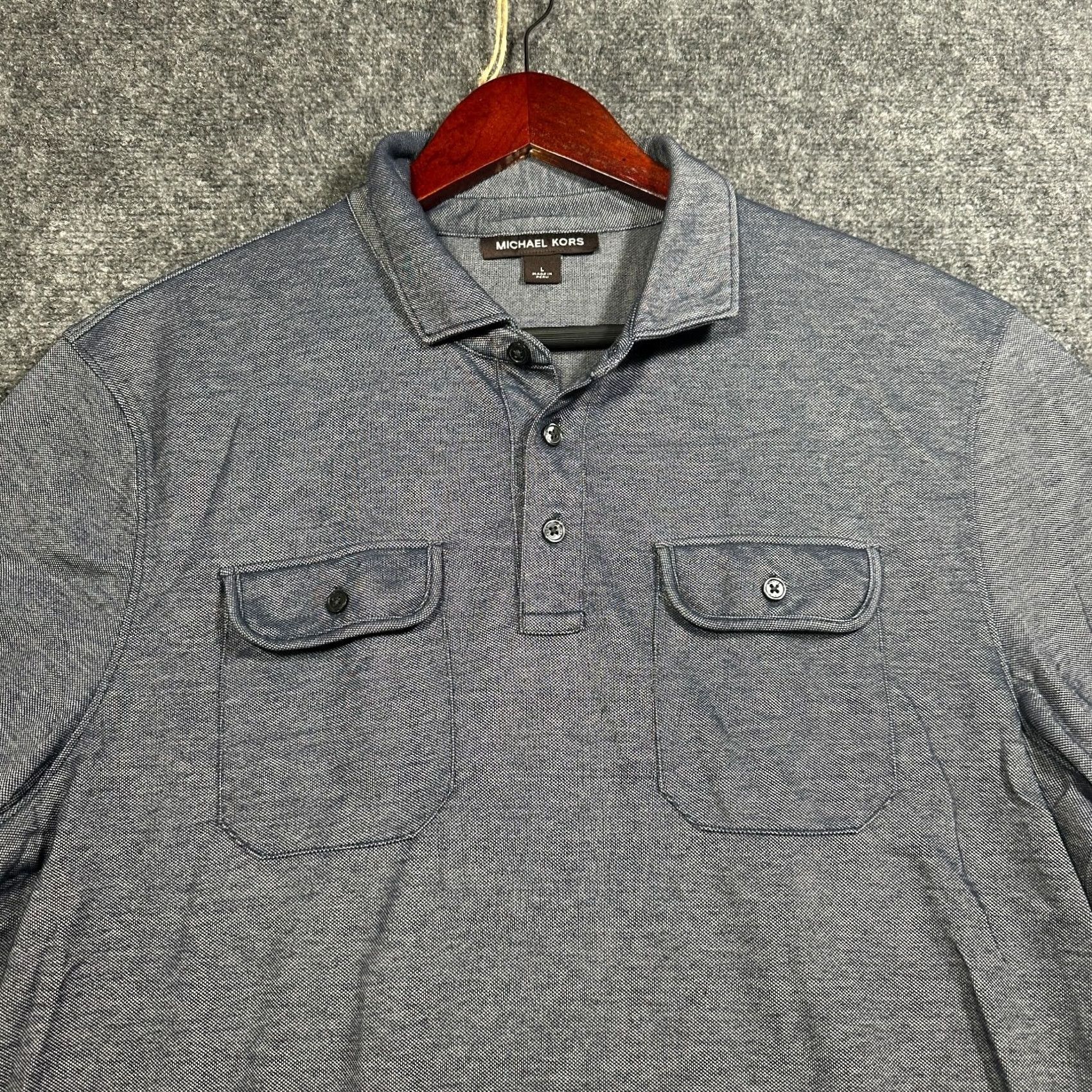 Michael Kors Michael Kors Polo Shirt Mens Large Blue Cotton Blend Short Sleeve Pockets Button Shirt Polo Blue Mens Large Size US L / EU 52-54 / 3 - 4 Thumbnail