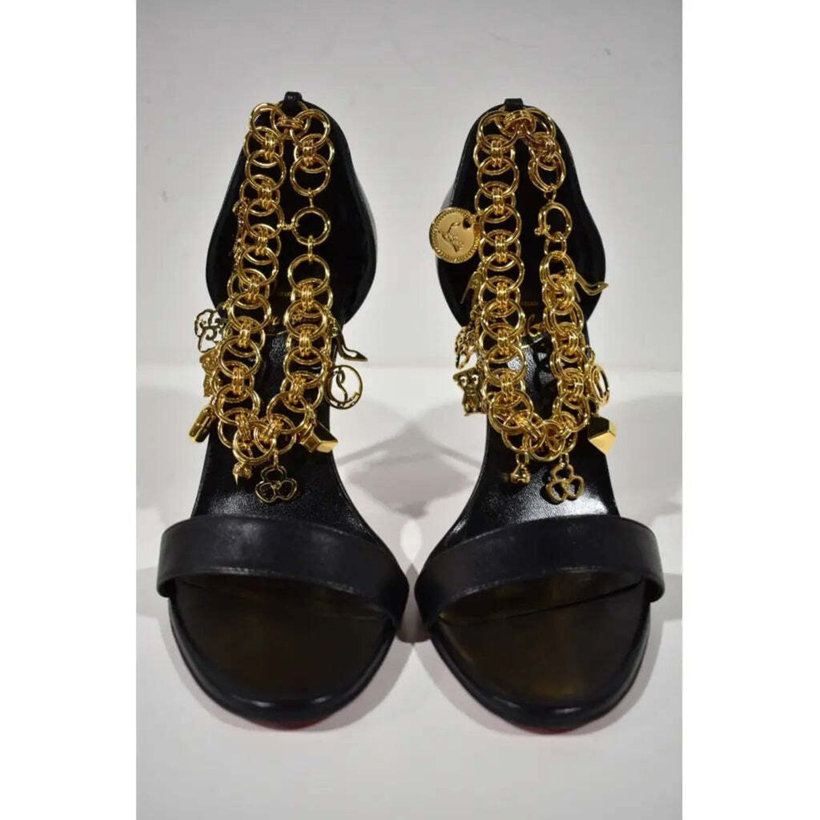 Christian Louboutin Gourmi Sandal 100 Black Gold Charm Ankle Strap Heel Pump 39 Size US 9 / IT 39 - 6 Thumbnail