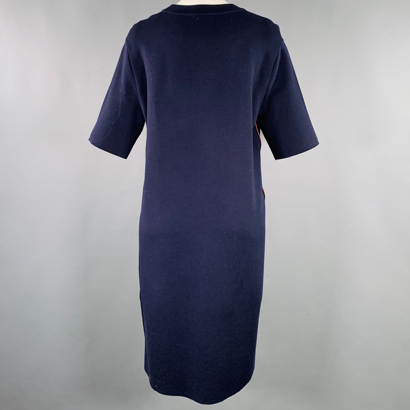 DKNY Navy Orange Merino Wool Contrast Trim Short Sleeve Dress Size M / US 6-8 / IT 42-44 - 3 Thumbnail