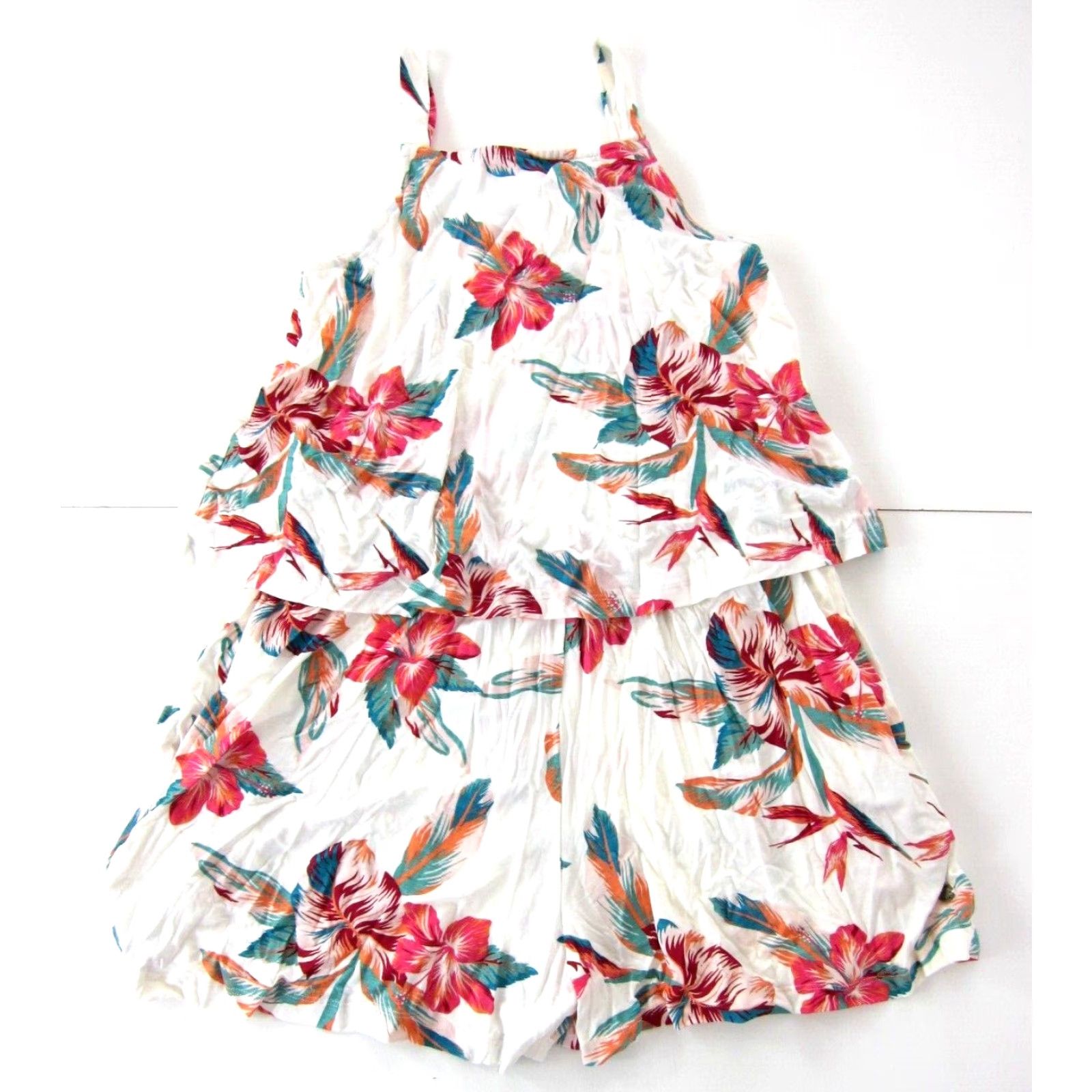 Vintage NWT ROXY Floral Pocket Jersey Stretch Shorts Romper M Women Pink White Green Orange Pattern Sleeveless One-Piece Style Romper Mens Womens Girls Size M / US 6-8 / IT 42-44 - 2 Thumbnail