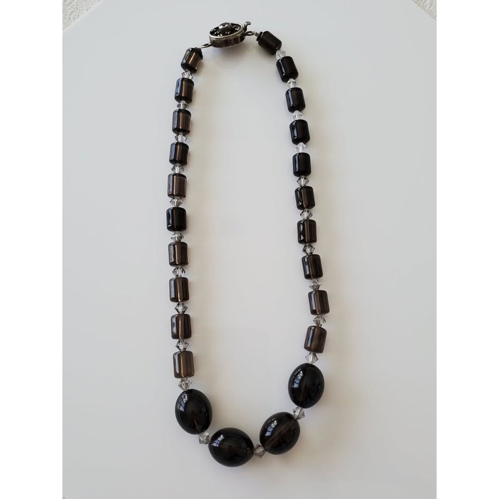 Other Smokey Glass Beaded Necklace Sterling Amethyst Box Clasp Size ONE SIZE - 4 Thumbnail