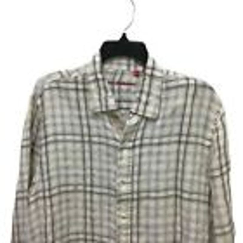 Report Collection Men's Report Collection Linen Tan Plaid Button Front, Large. Size US L / EU 52-54 / 3 - 3 Thumbnail