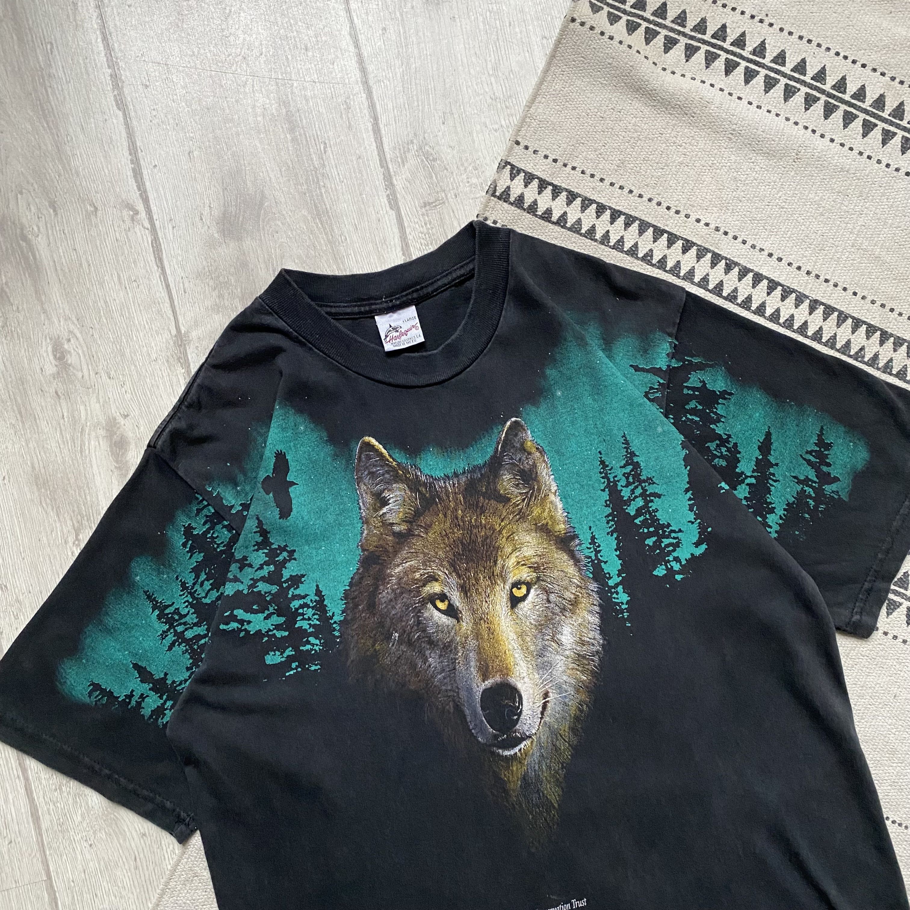 Hanes 🐺 Vintage 90s Faded Animal Wolf Forest tee USA Mounain Size US M / EU 48-50 / 2 - 2 Thumbnail