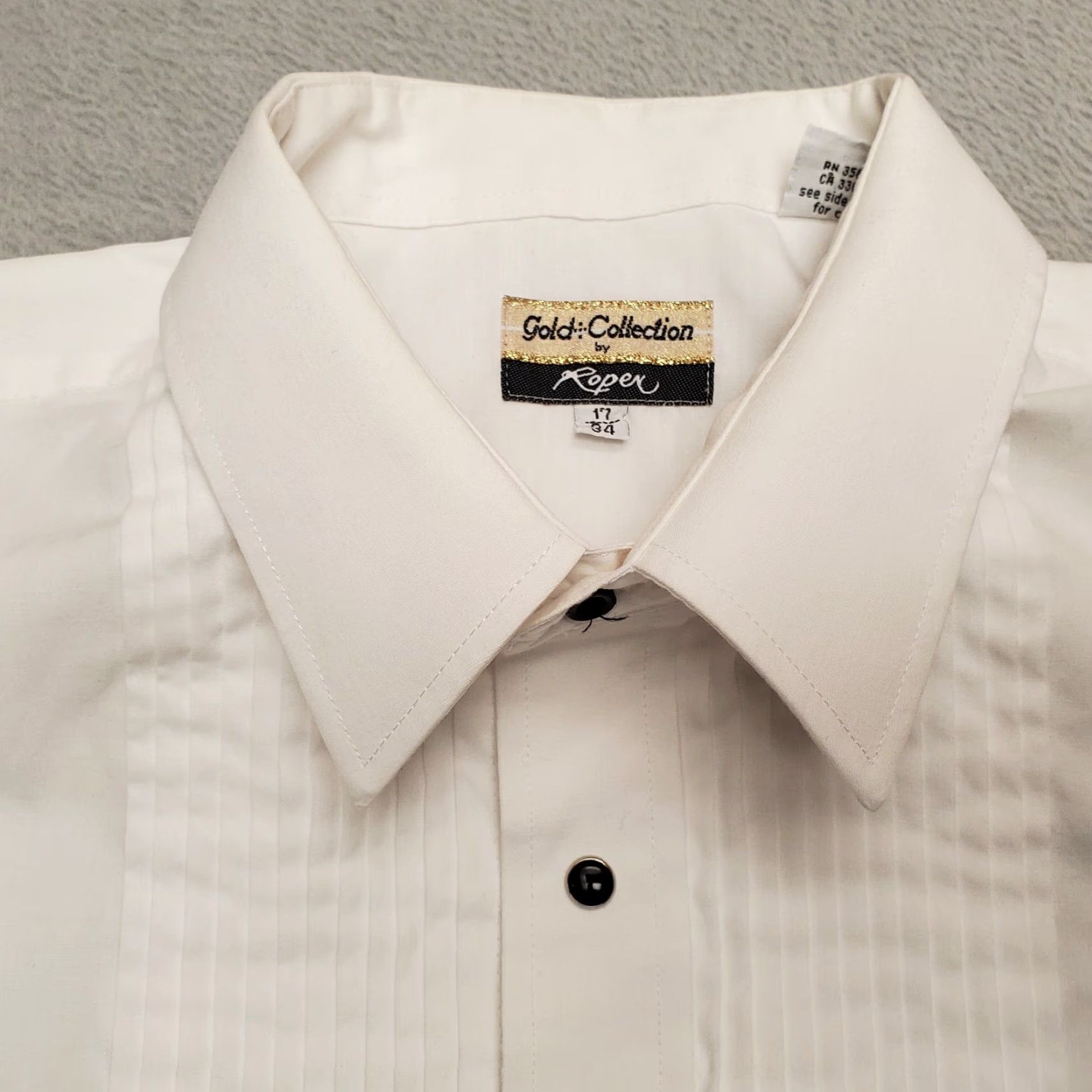 Roper Roper Gold Collection Shirt Mens 17 34 White Bib Front Pearl Snap Western Formal Shirt Mens Color White 17 34 Bib Front Pearl Snap Western Formal Size 46R - 4 Thumbnail