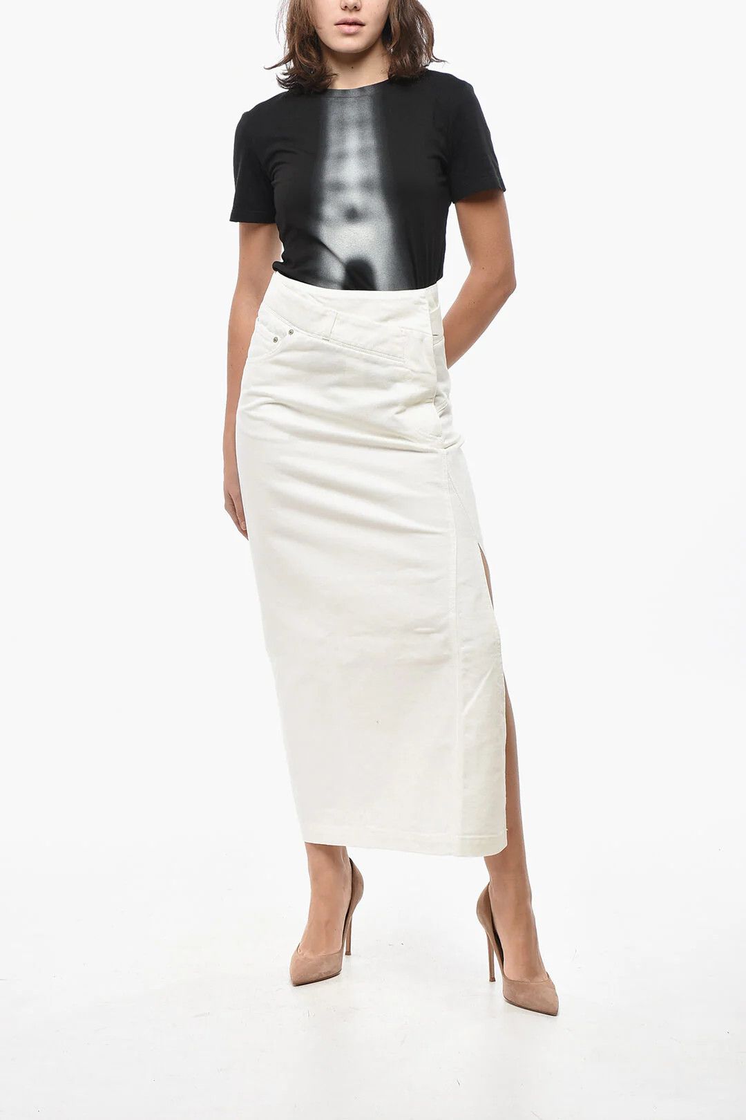 Loewe og1mm0426 Denim Skirt in White Size 26" / US 2 / IT 38 - 4 Thumbnail