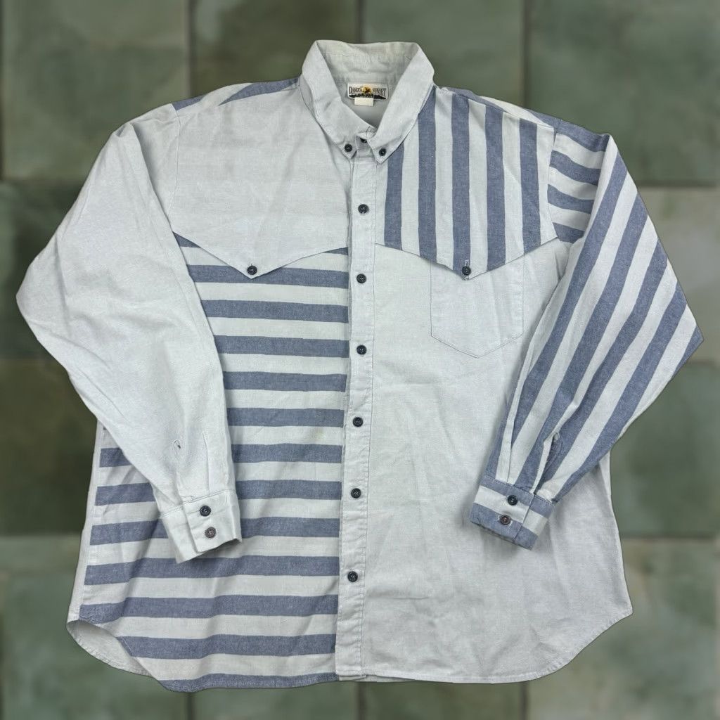 Vintage VINTAGE Dakota Sunset Western Button Up Shirt Adult 2XL Blue Striped Cowboy 80s Mens Size US XXL / EU 58 / 5 - 1 Thumbnail