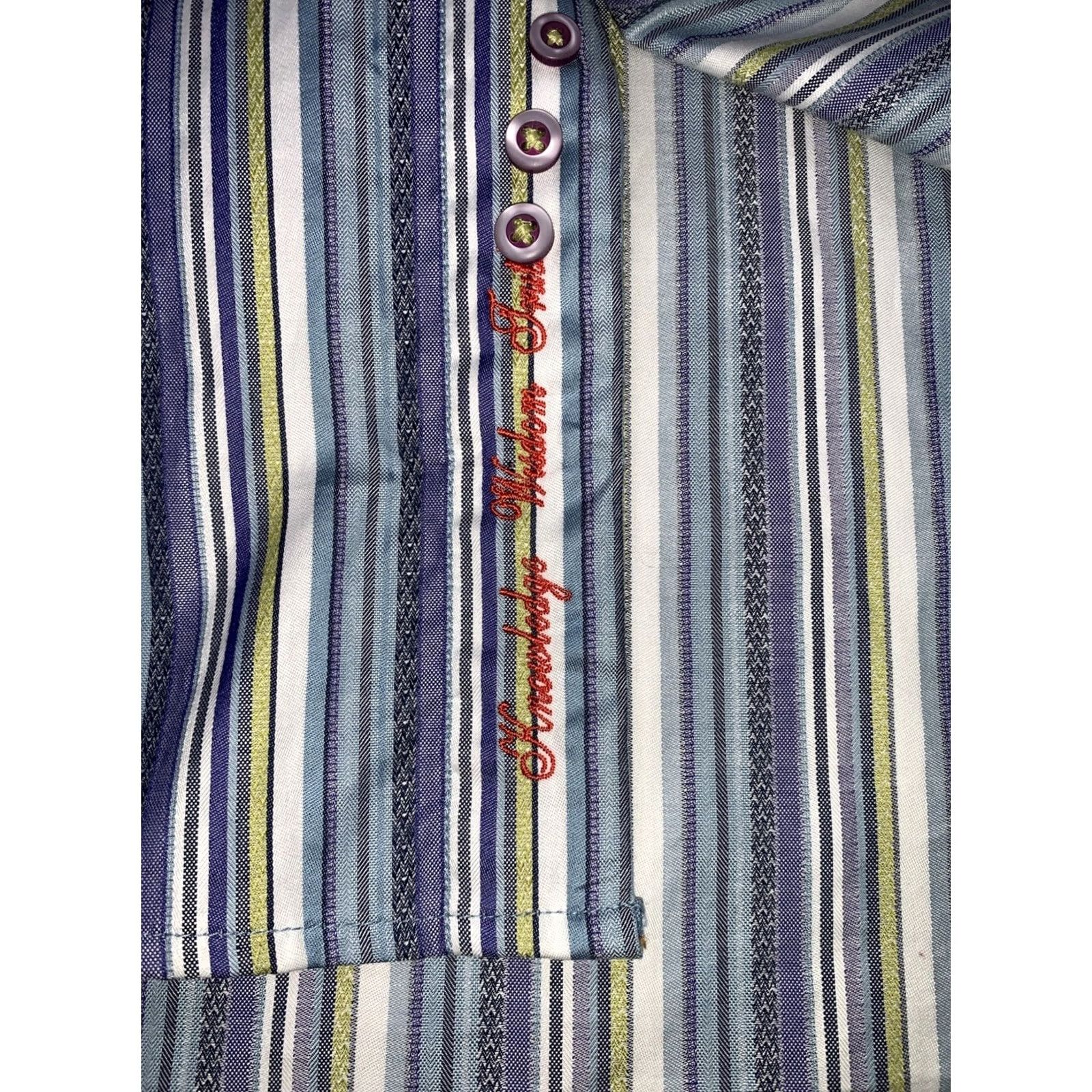 Robert Graham Robert Graham Dress Shirt Striped Multicolor Flip Cuff Knowledge Wisdom Truth Embroidered Logo Mens M Size 40R - 4 Thumbnail