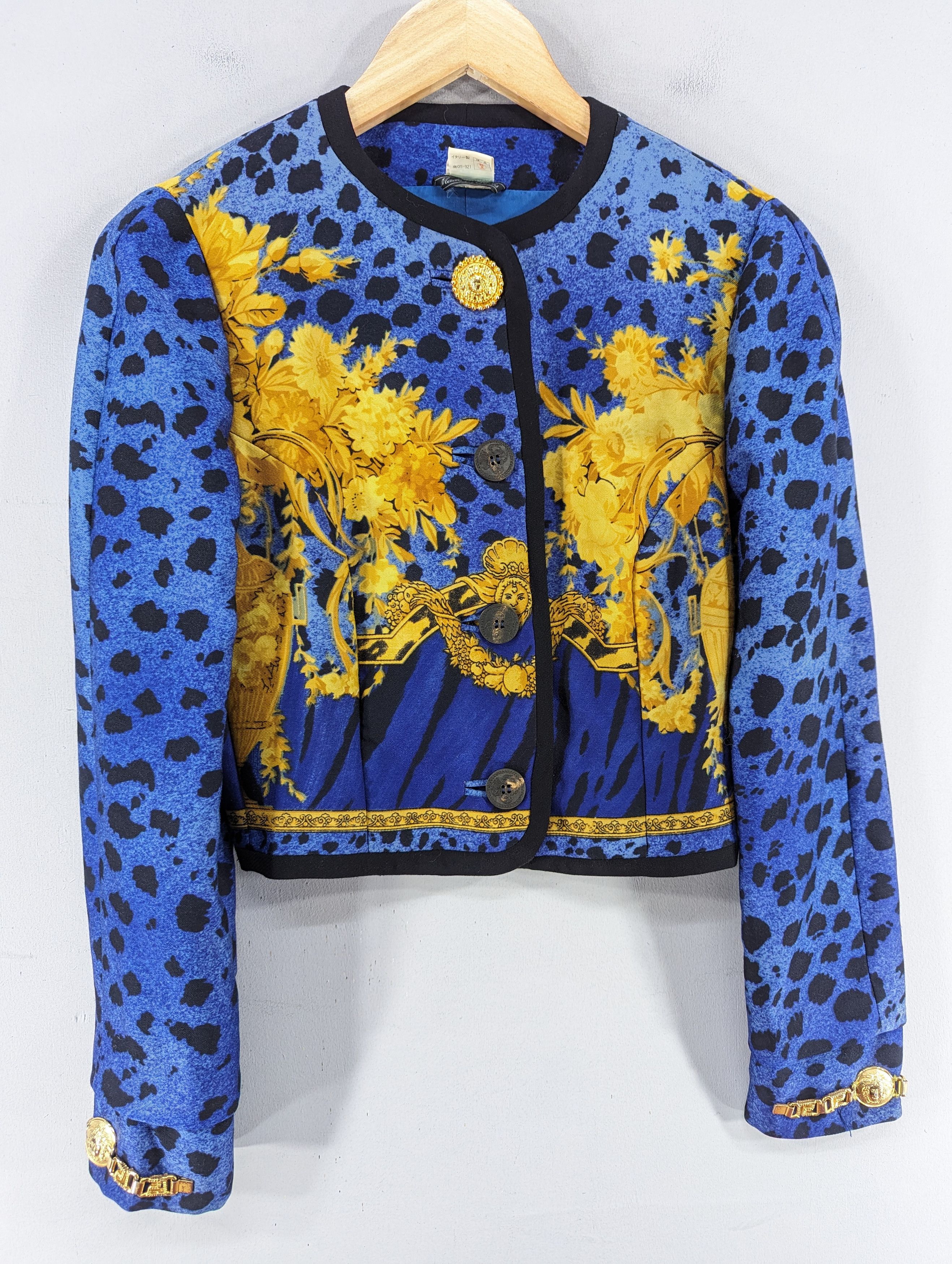 Versace Vintage 90s Gianni Versace Blue Baroque Leopard Print Jacket Size XS / US 0-2 / IT 36-38 - 4 Thumbnail
