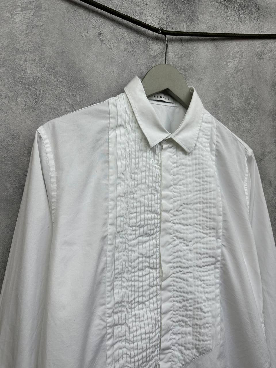 Sandro Sandro Paris White Pleated Front Tuxedo Shirt 100% Cotton Size US M / EU 48-50 / 2 - 3 Thumbnail